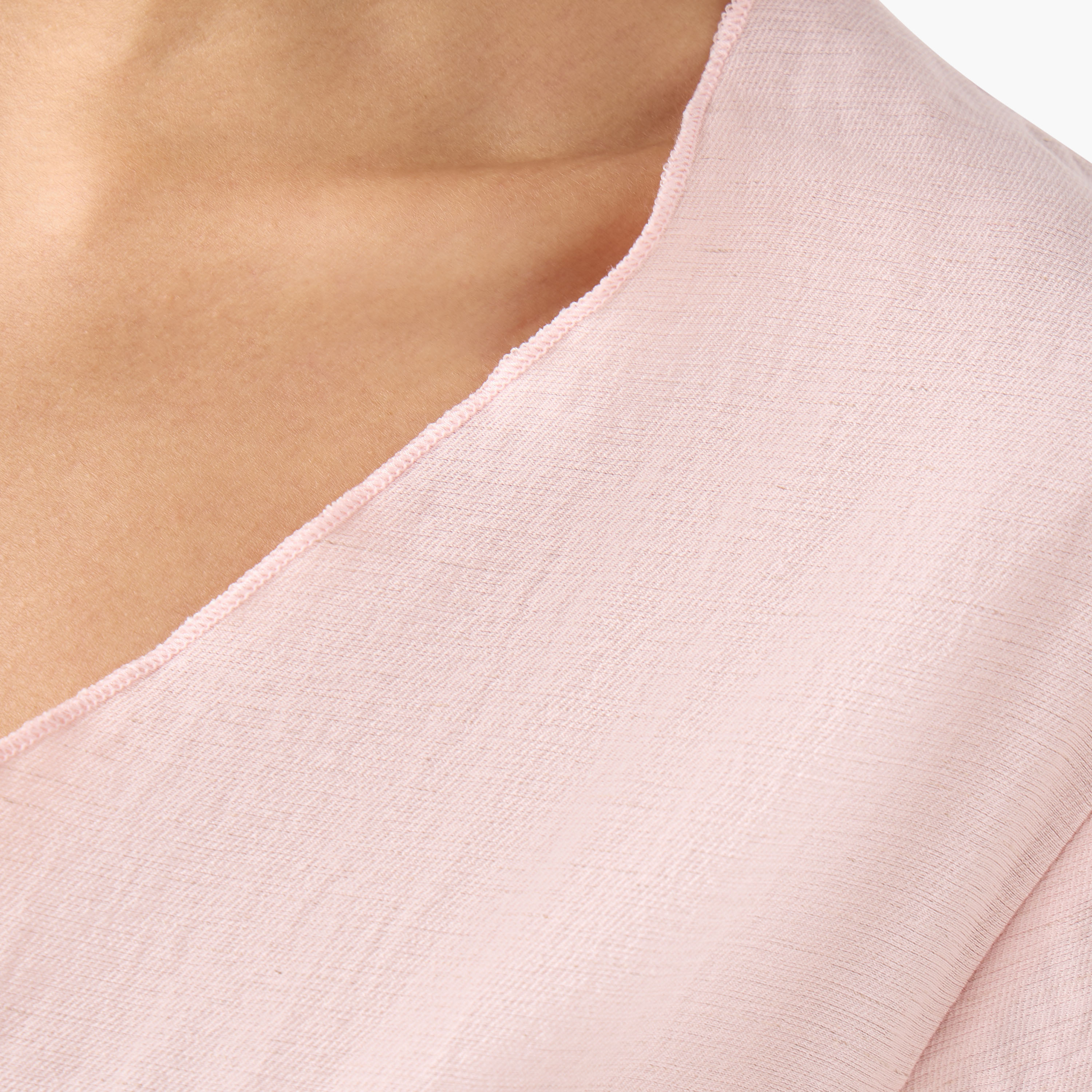 بلوزة لف بياقة مطوية من مزيج الكتان مع تفاصيل رباط-women-clothing-shirtsandblouses-blouses-image-5