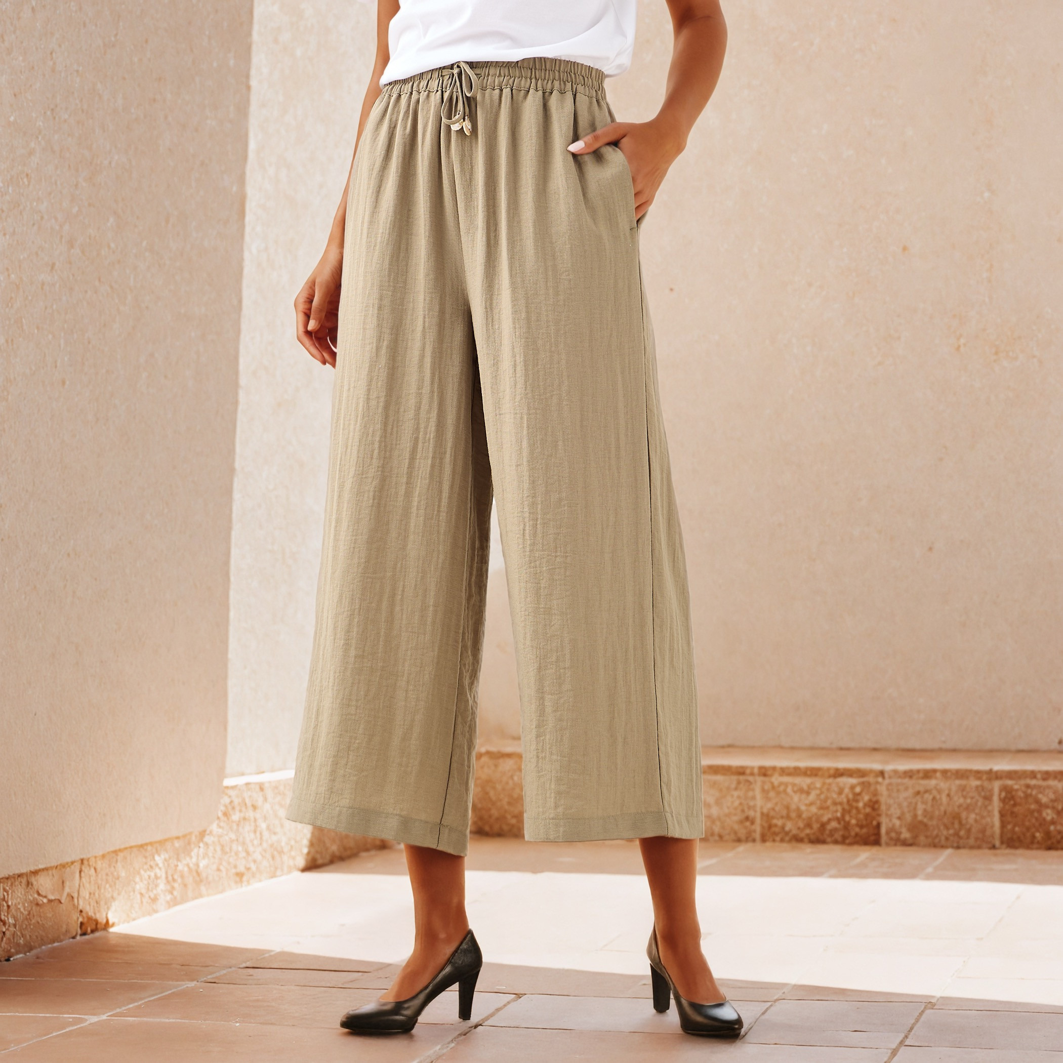 Relaxed Fit Flexi Waist Linen Blend Pants-women-clothing-bottoms-trousers-image-1