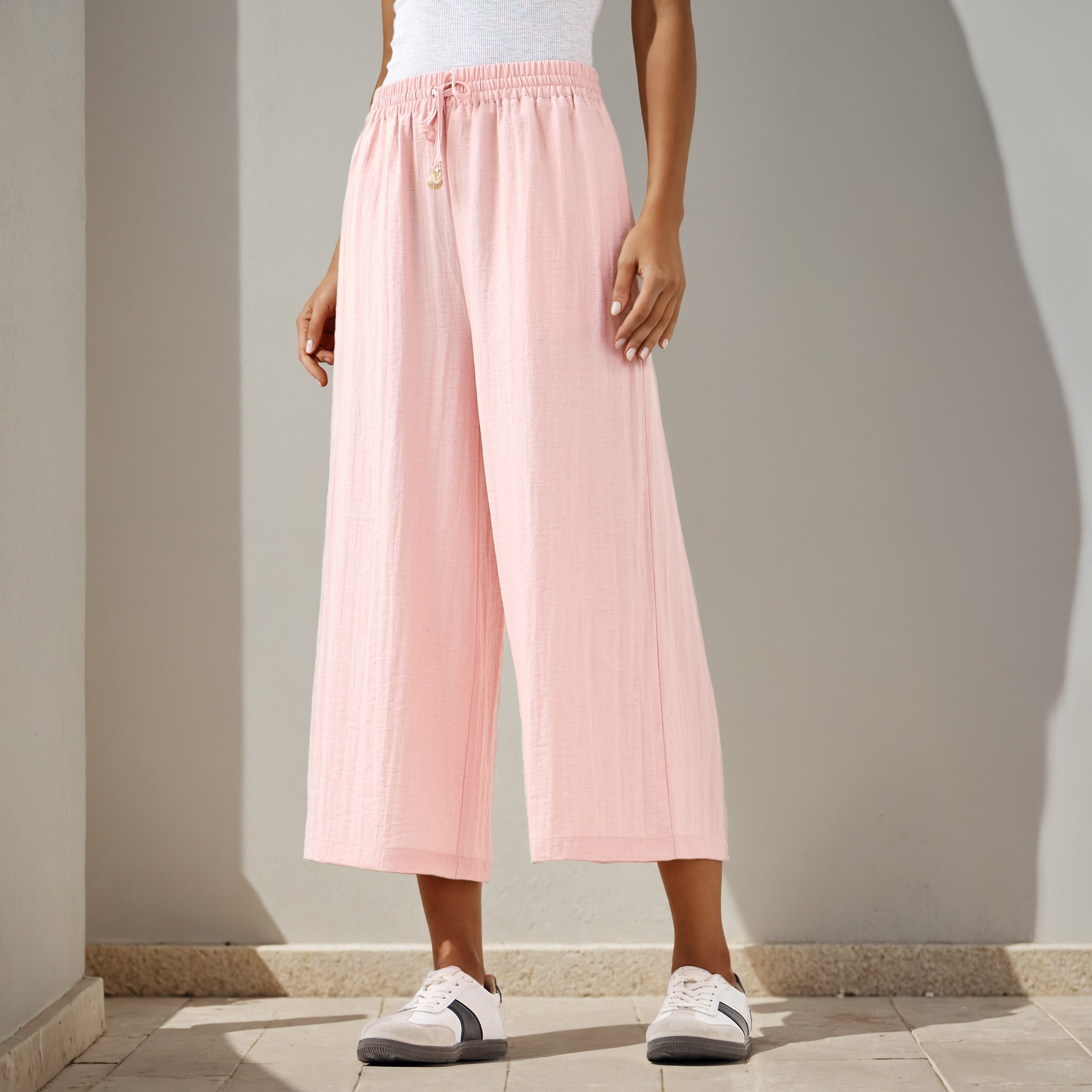 Relaxed Fit Flexi Waist Linen Blend Pants-women-clothing-bottoms-trousers-image-1