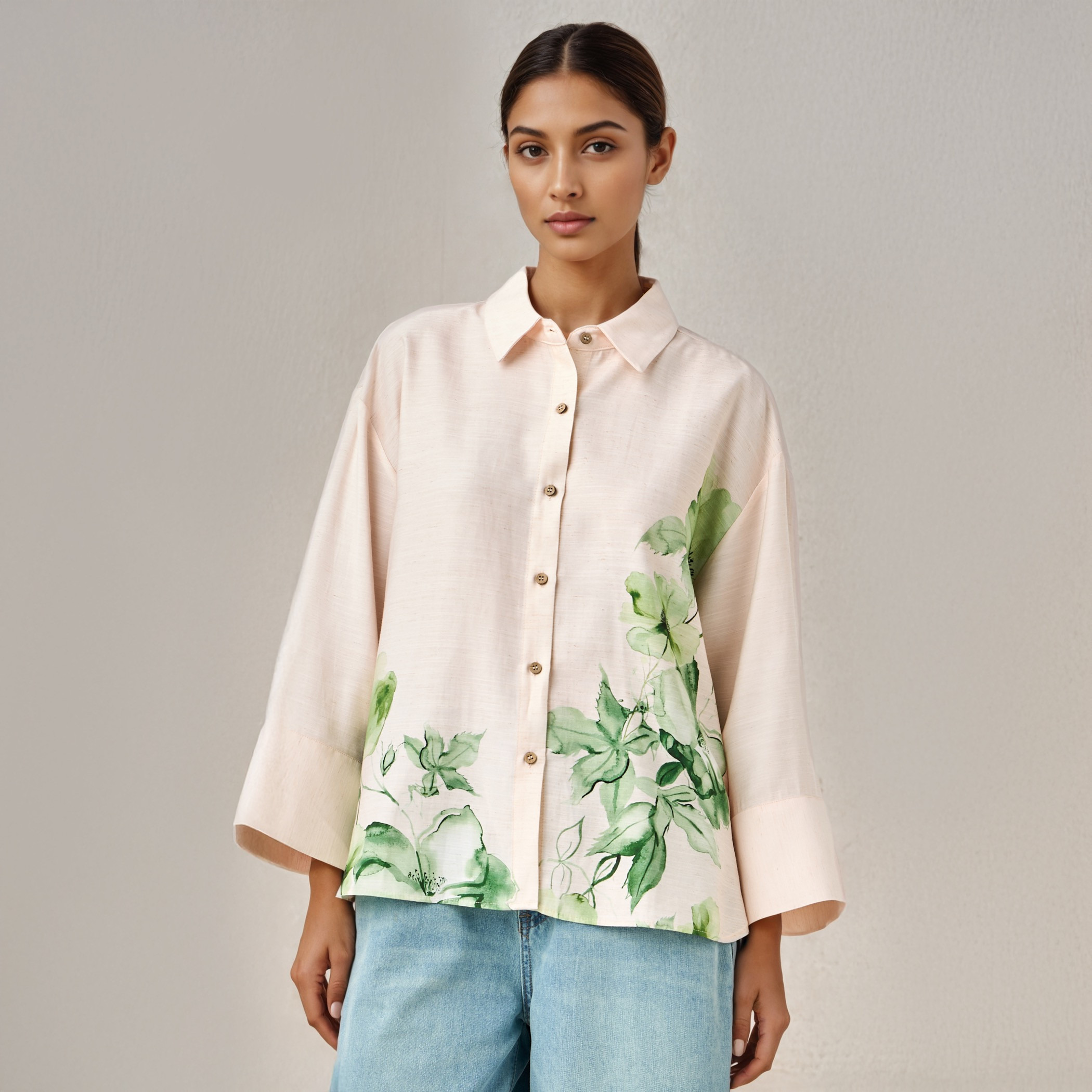 Floral Print Linen Blend Shirt with Long Sleeves-women-clothing-shirtsandblouses-shirts-image-1