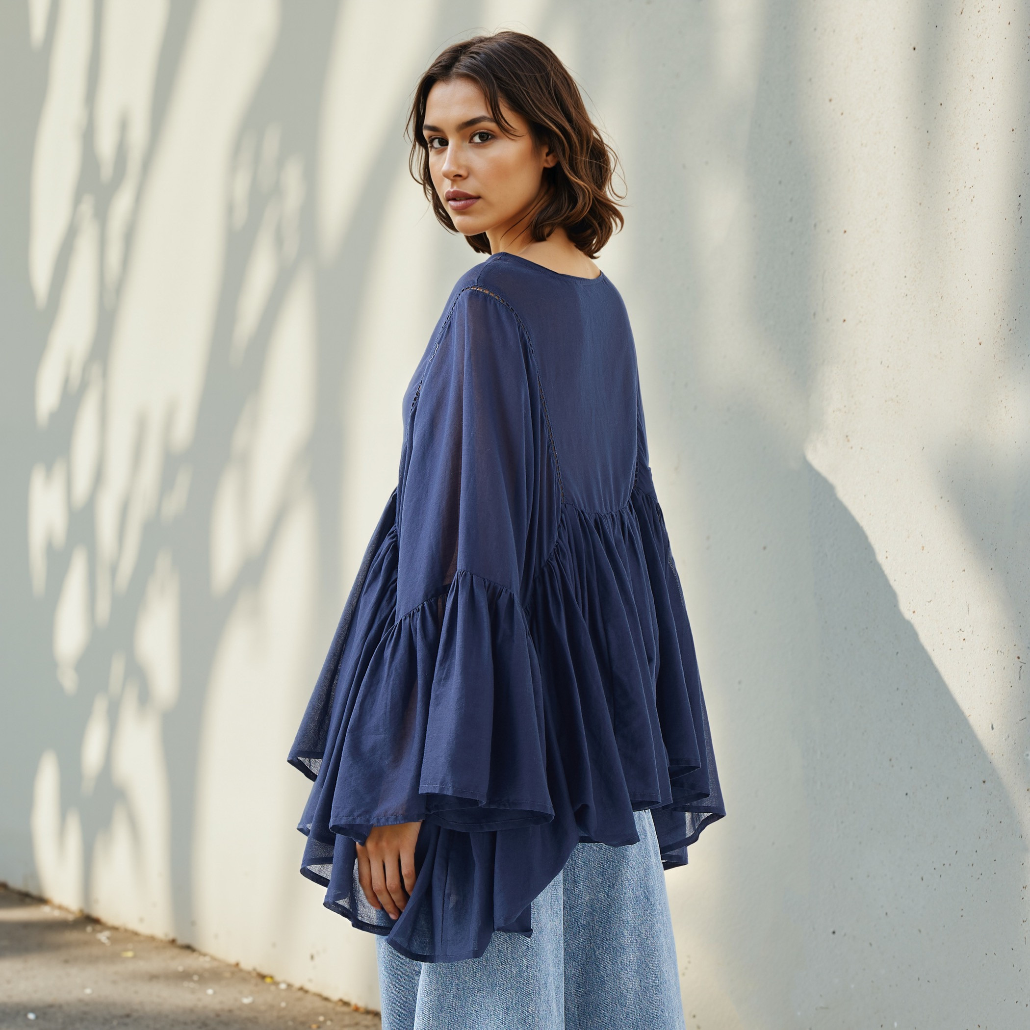 Lace Detail Cotton Top with Flared Sleeves-women-clothing-shirtsandblouses-blouses-image-3