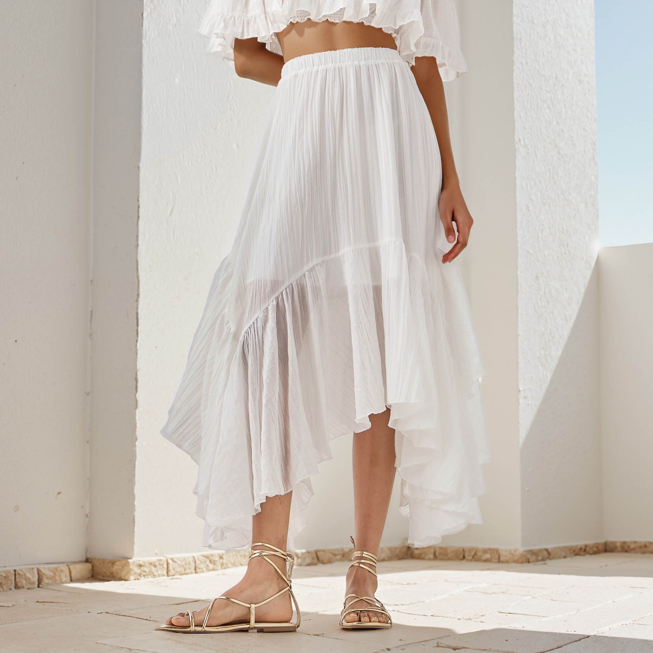 Asymmetrical Midi Skirt with Elasticated Waistband-women-clothing-bottoms-skirts-image-1