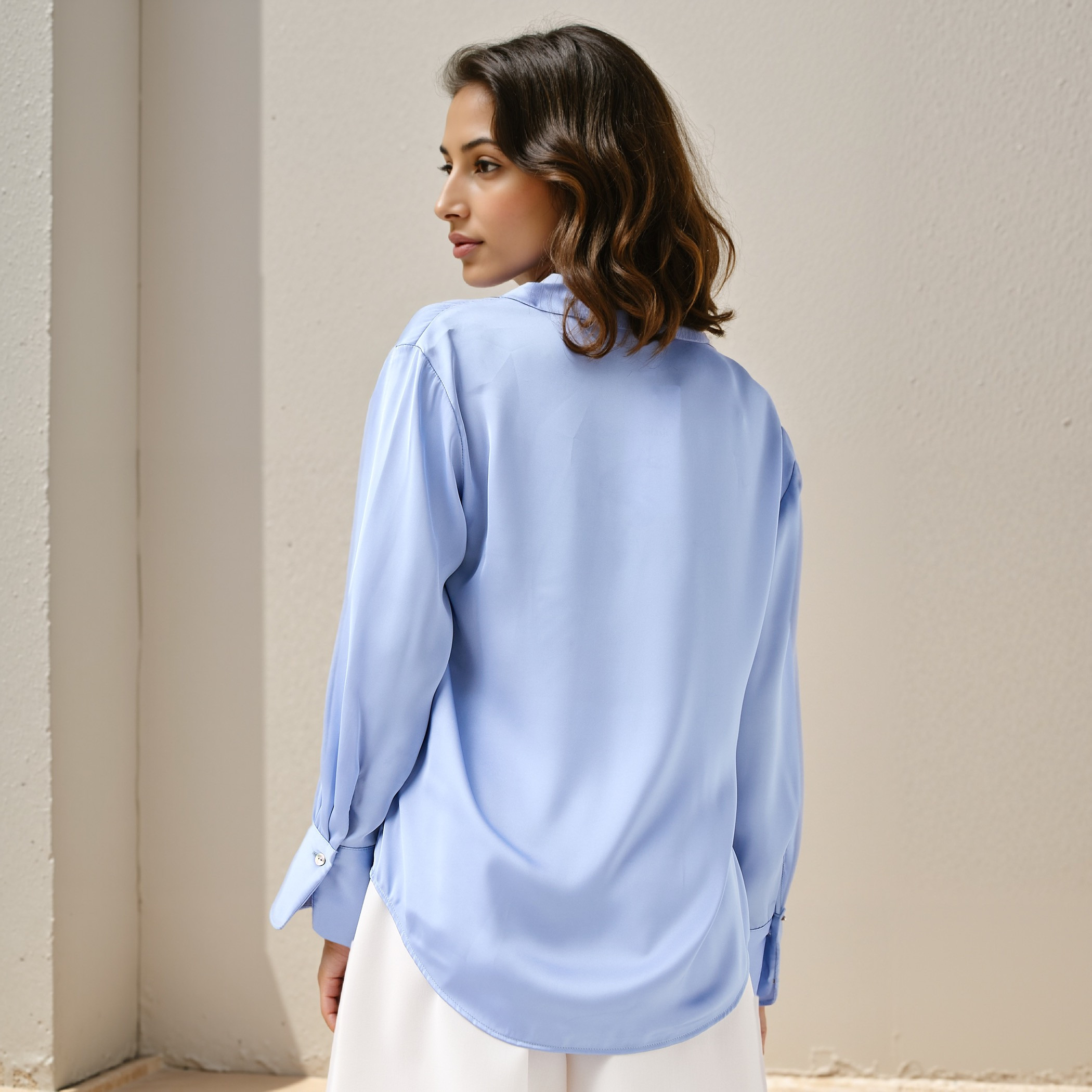 Regular Fit Satin Shirt with Collar and Long Sleeves-women-clothing-shirtsandblouses-shirts-image-3