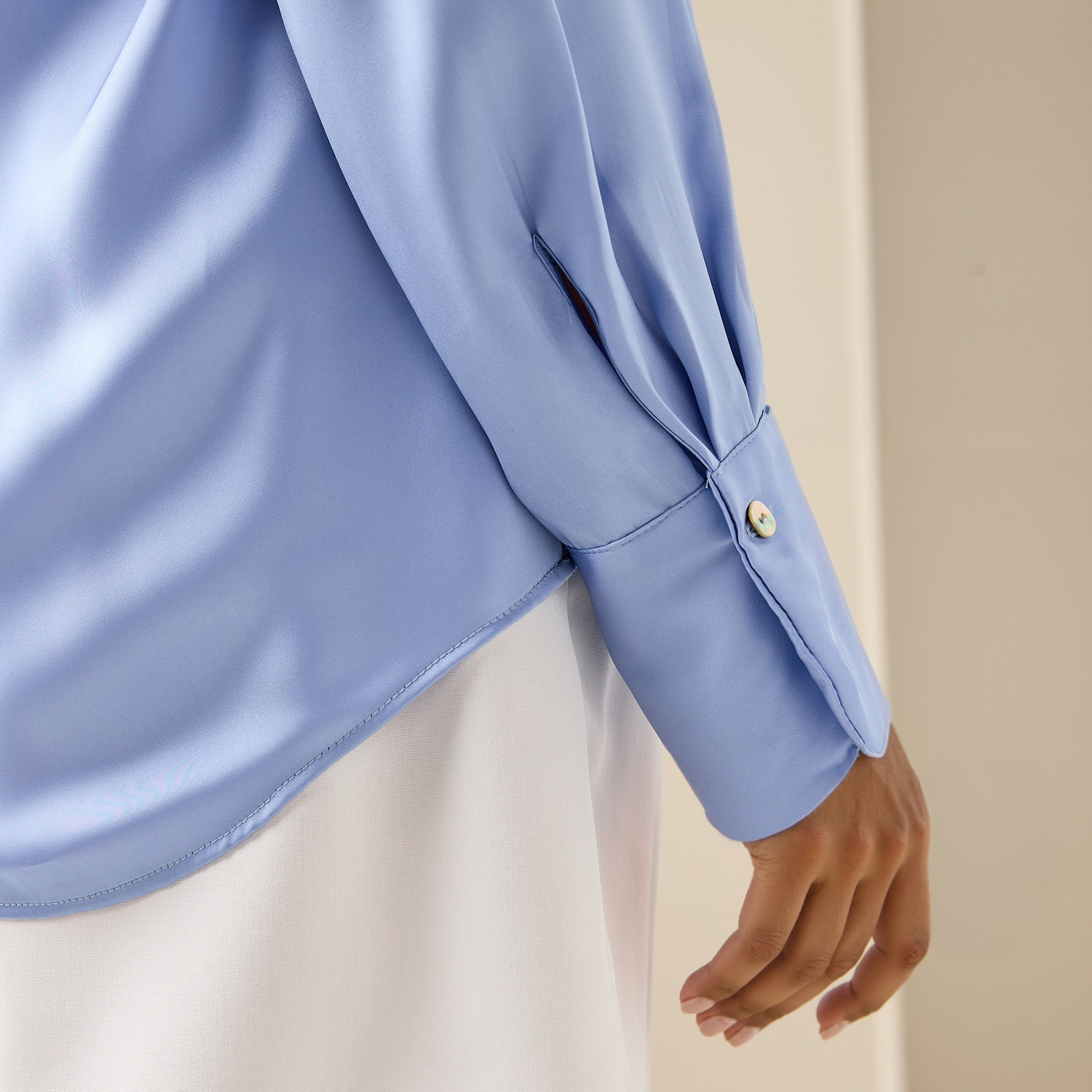Regular Fit Satin Shirt with Collar and Long Sleeves-women-clothing-shirtsandblouses-shirts-image-5