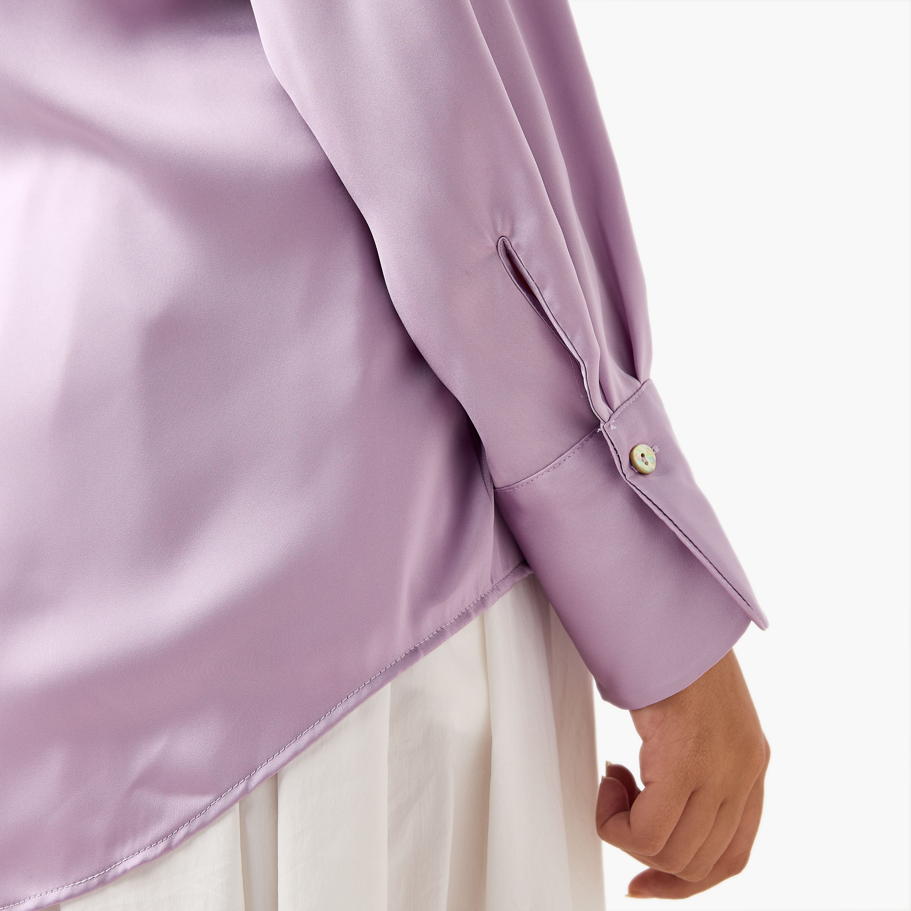 Regular Fit Satin Shirt with Collar and Long Sleeves-women-clothing-shirtsandblouses-shirts-image-4