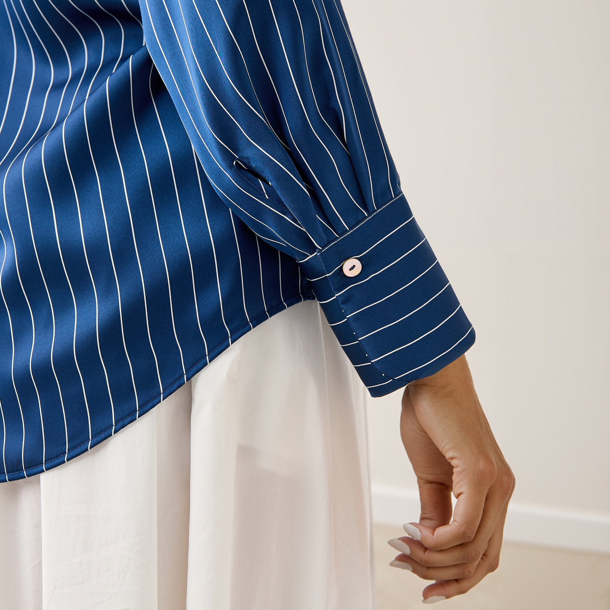 Regular Fit Striped Satin Shirt with Collar and Long Sleeves-women-clothing-shirtsandblouses-shirts-image-5