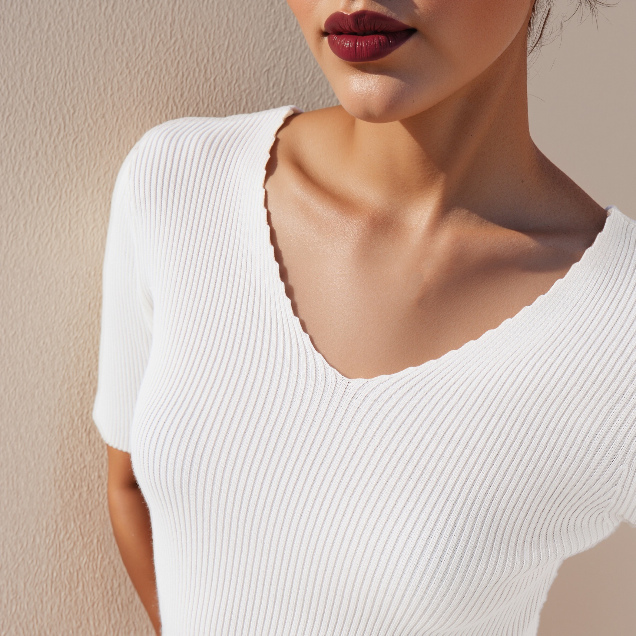 Ribbed V-neck Tricot Top with Short Sleeves-women-clothing-tshirts-image-4