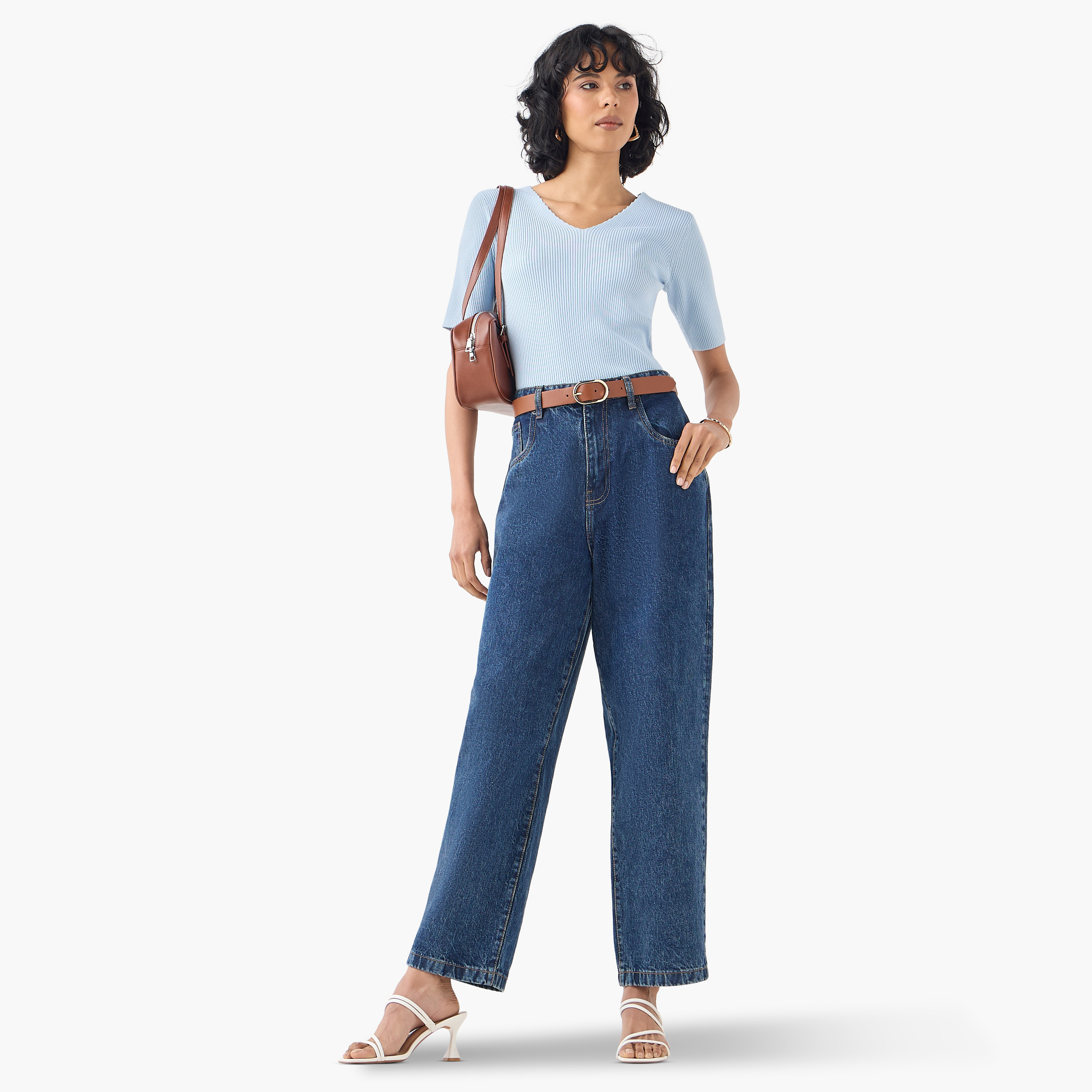 Ribbed V-neck Tricot Top with Short Sleeves-women-clothing-tshirts-image-2