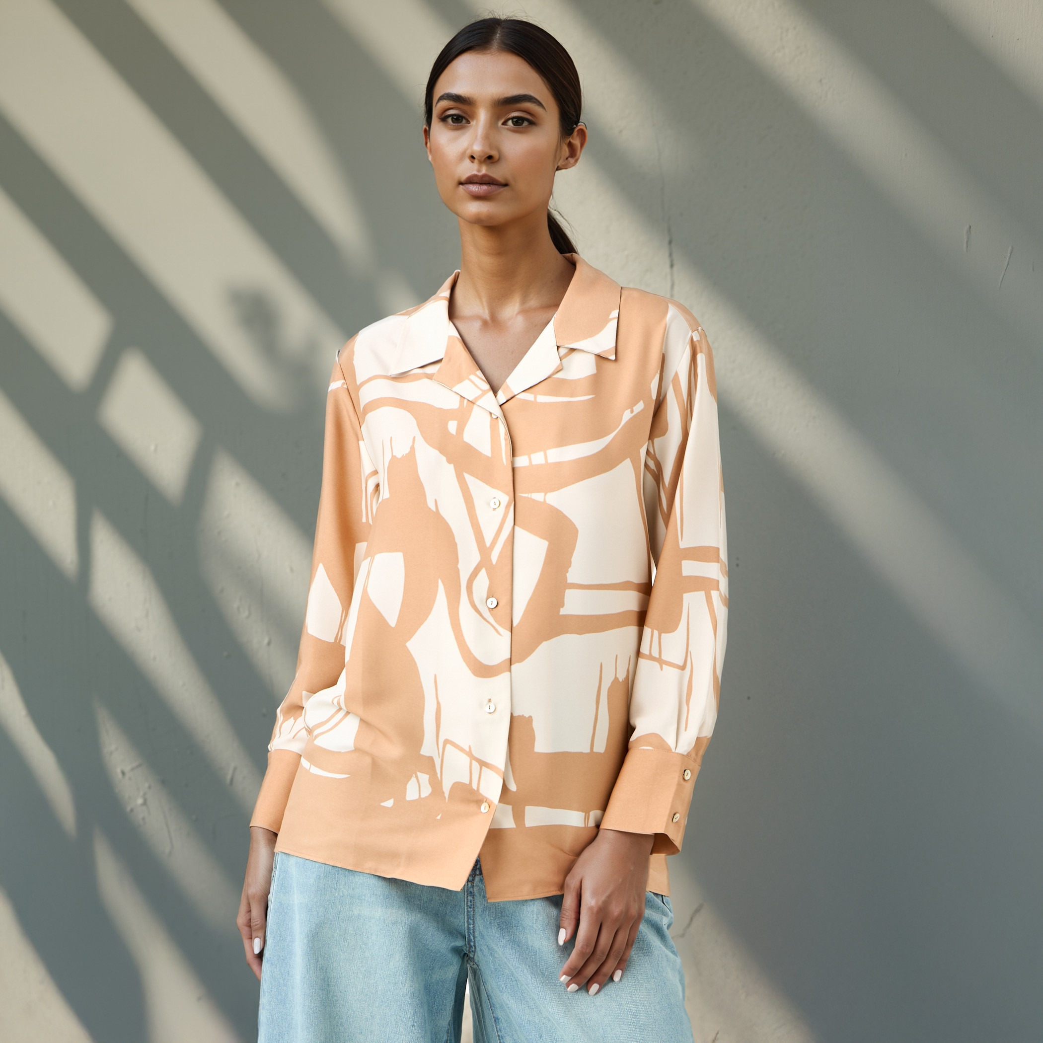 Regular Fit Printed Collared Satin Shirt-women-clothing-shirtsandblouses-shirts-image-1