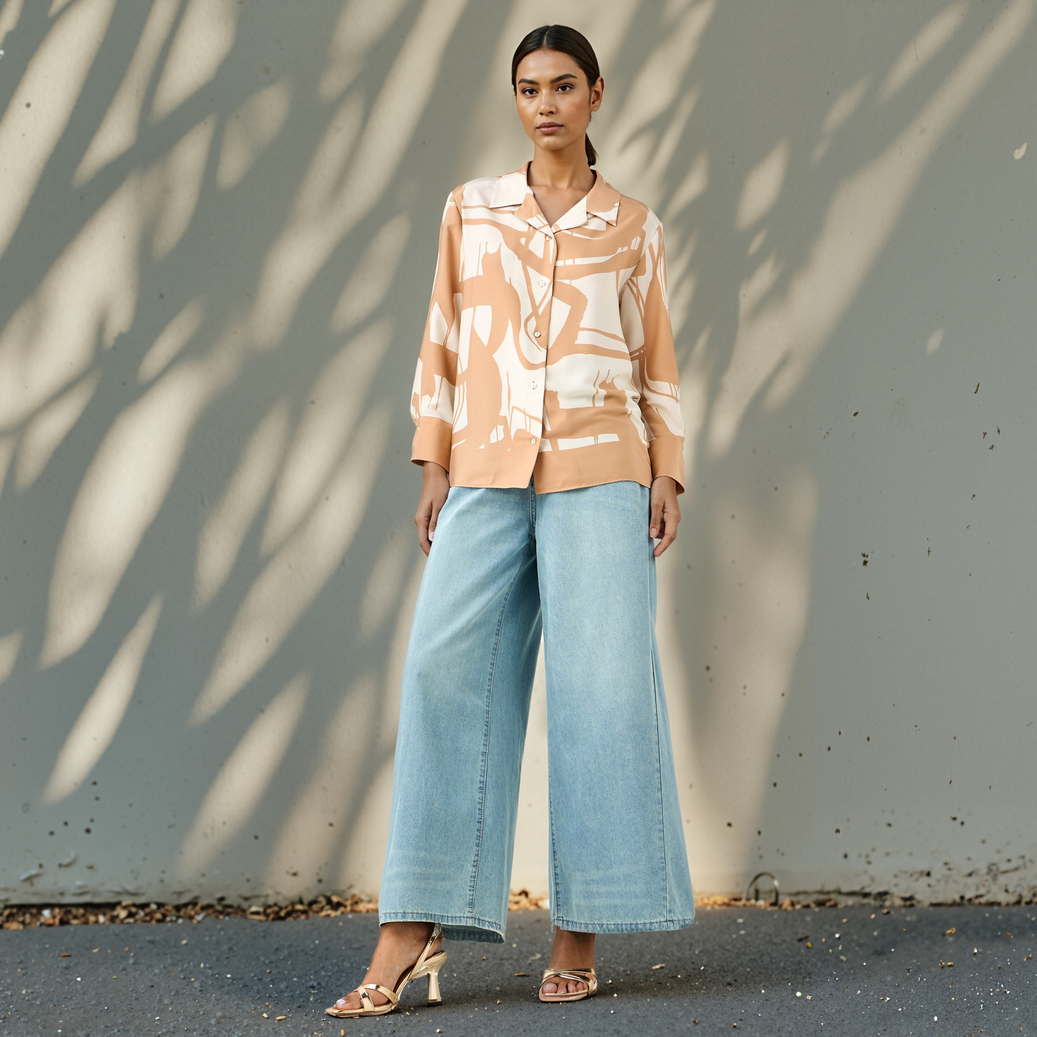 Regular Fit Printed Collared Satin Shirt-women-clothing-shirtsandblouses-shirts-image-2
