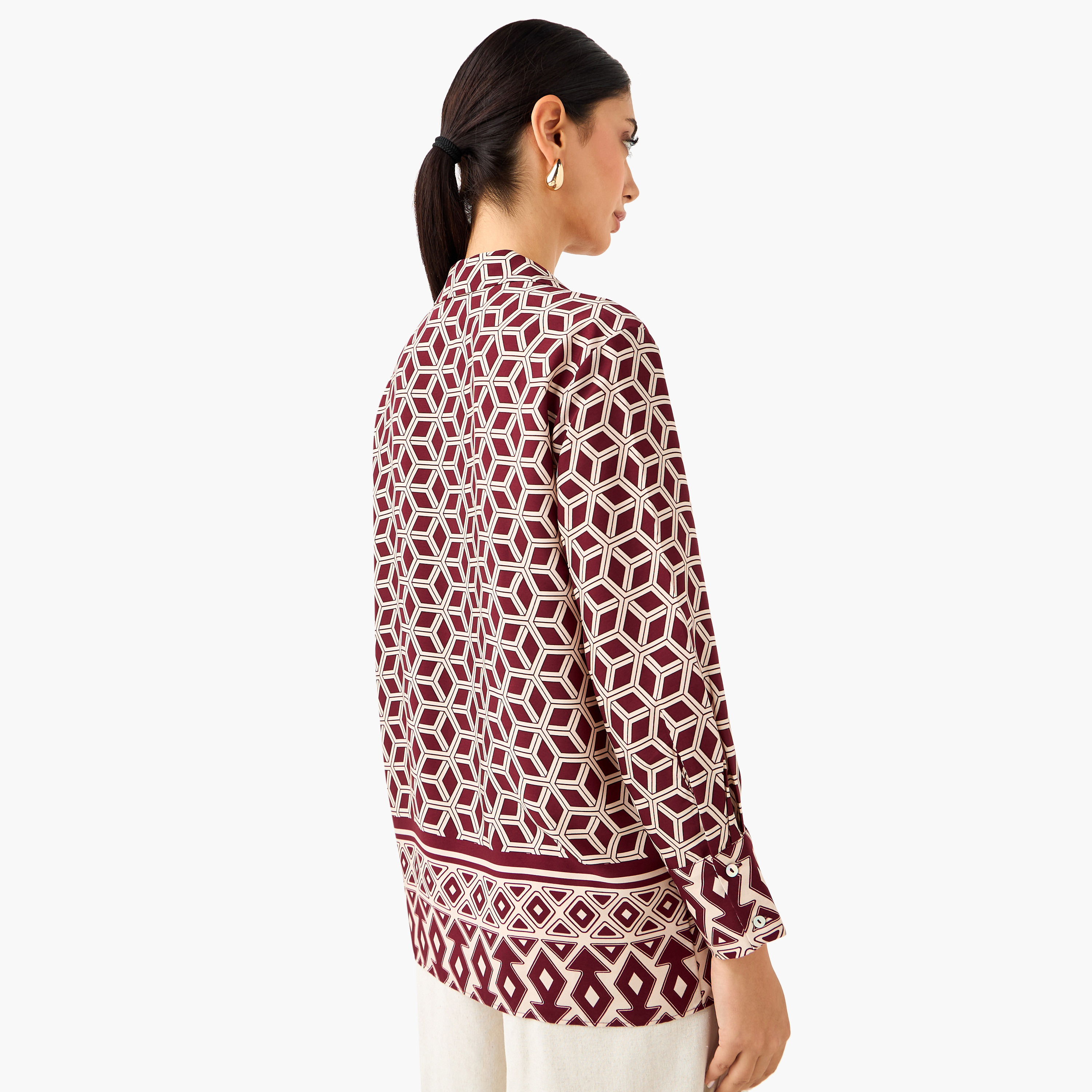 Regular Fit Printed Collared Satin Shirt-women-clothing-shirtsandblouses-shirts-image-3