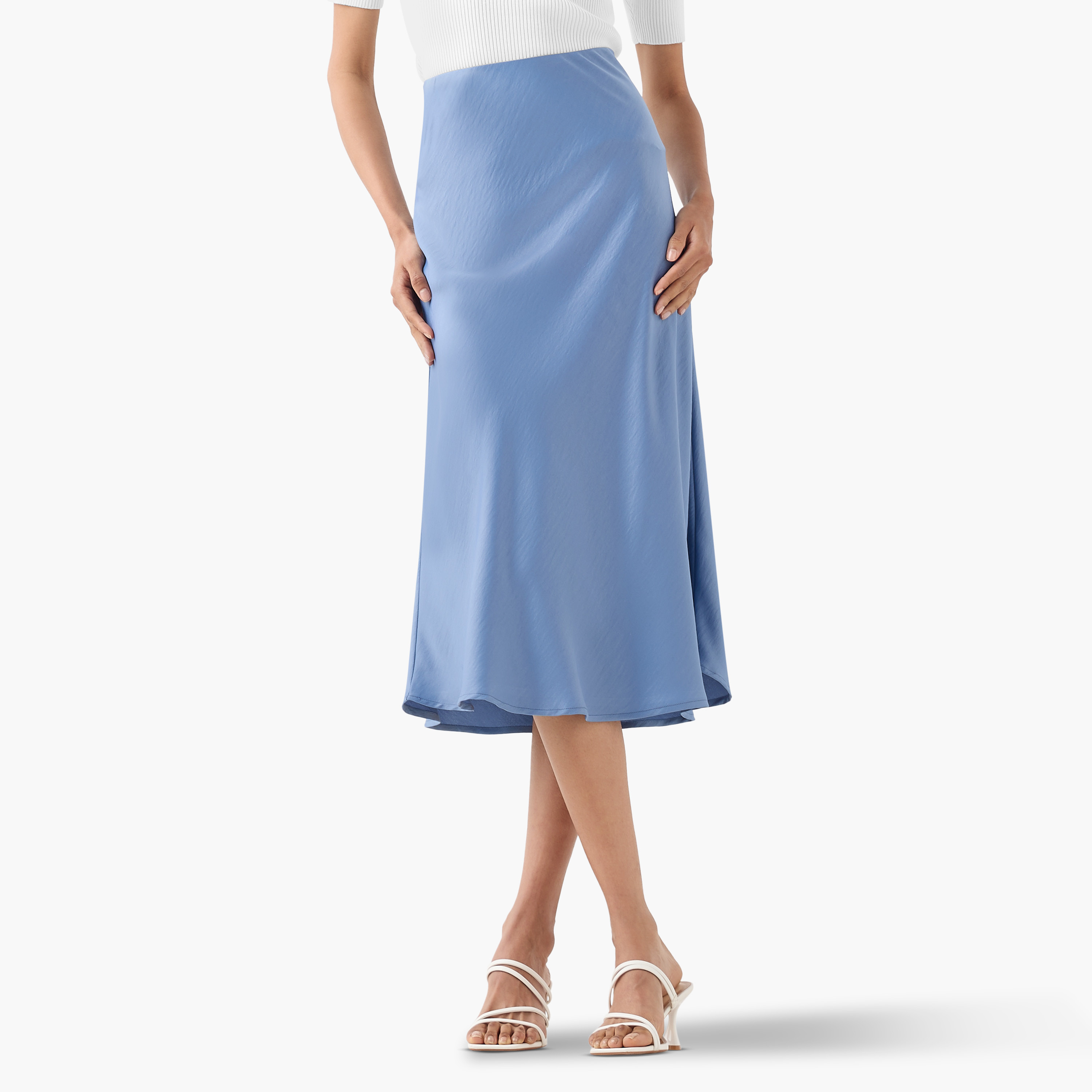 Textured Flared Skirt with Elasticated Waistband-women-clothing-bottoms-skirts-image-1