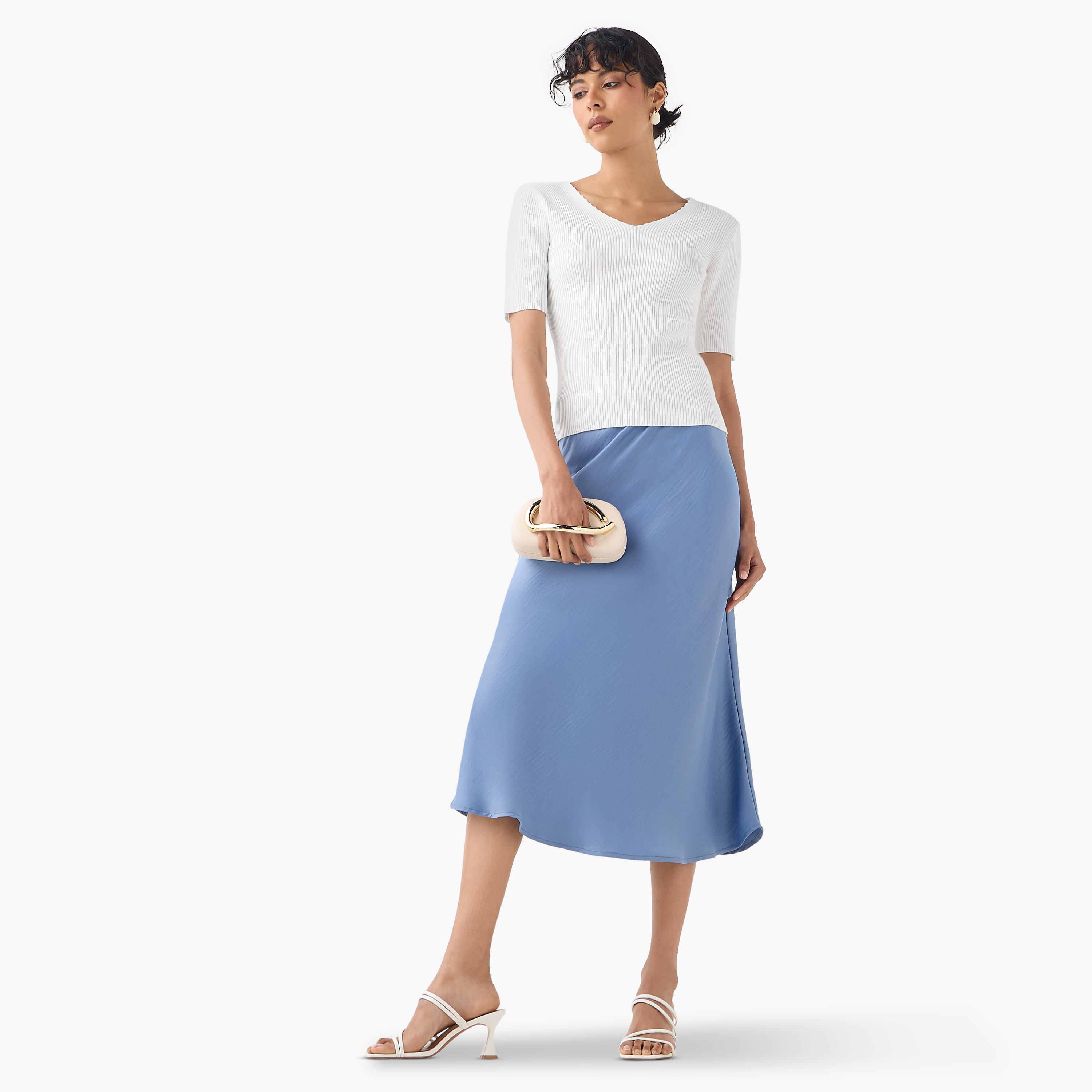 Textured Flared Skirt with Elasticated Waistband-women-clothing-bottoms-skirts-image-2