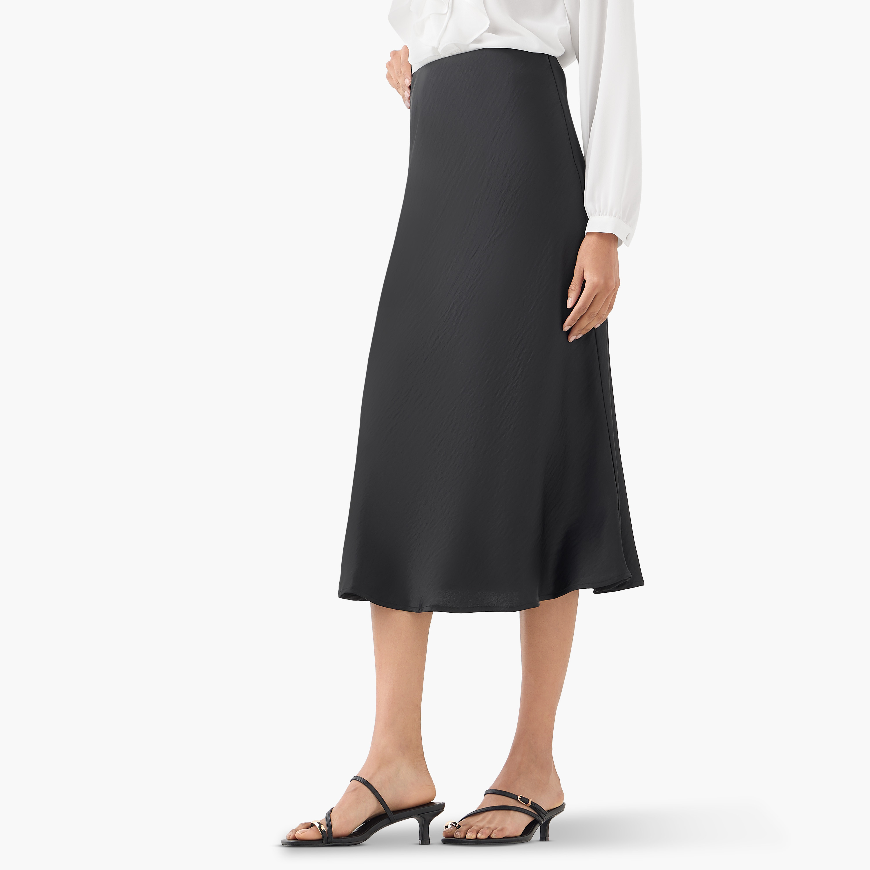 Textured Flared Skirt with Elasticated Waistband-women-clothing-bottoms-skirts-image-1