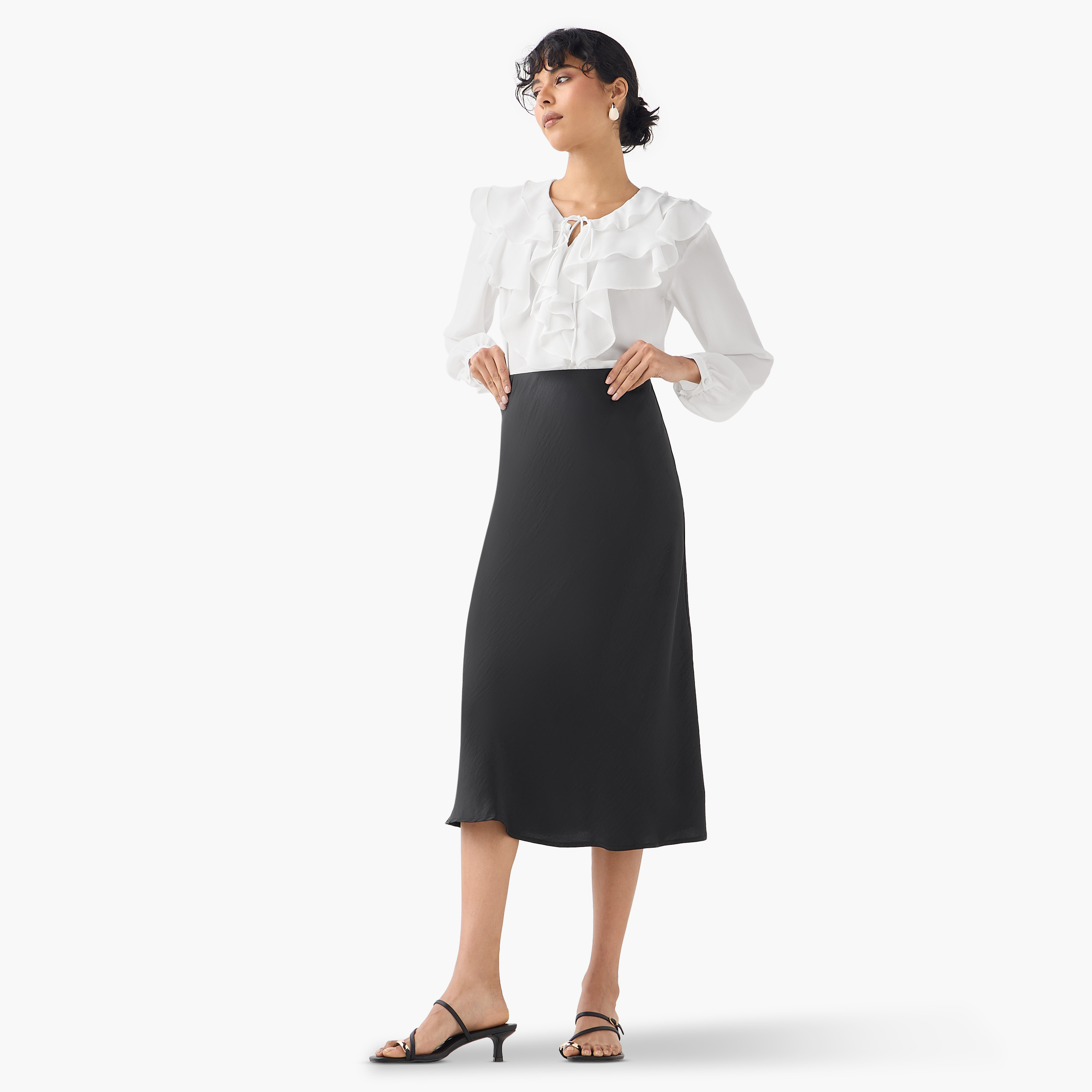 Textured Flared Skirt with Elasticated Waistband-women-clothing-bottoms-skirts-image-2