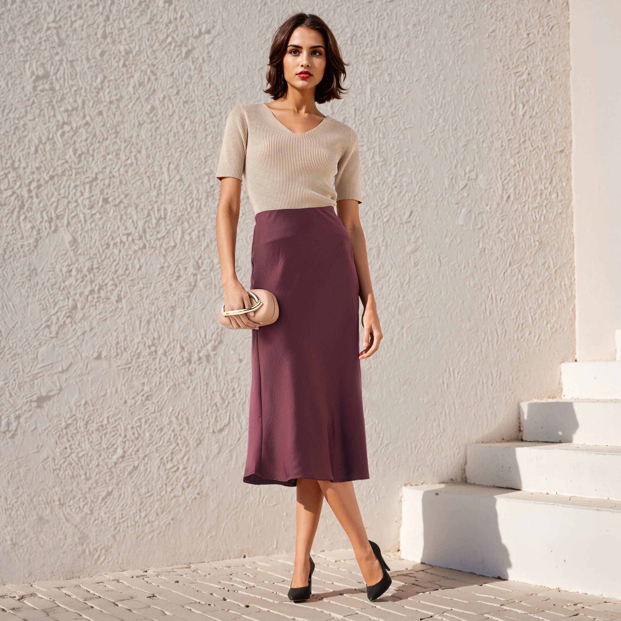 Textured Flared Skirt with Elasticated Waistband-women-clothing-bottoms-skirts-image-2