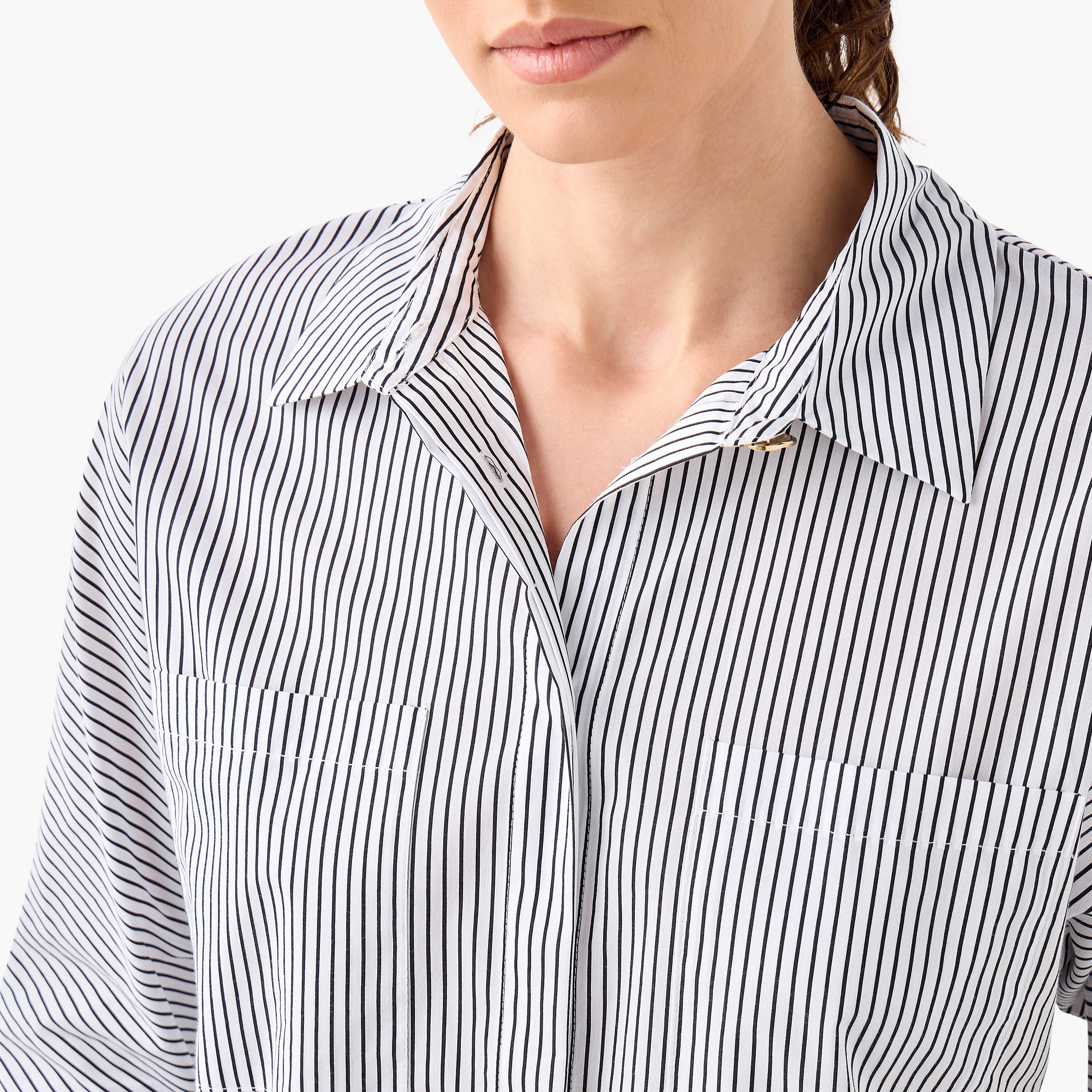 Regular Fit Striped Collared Shirt with Chest Pockets-women-clothing-shirtsandblouses-shirts-image-4
