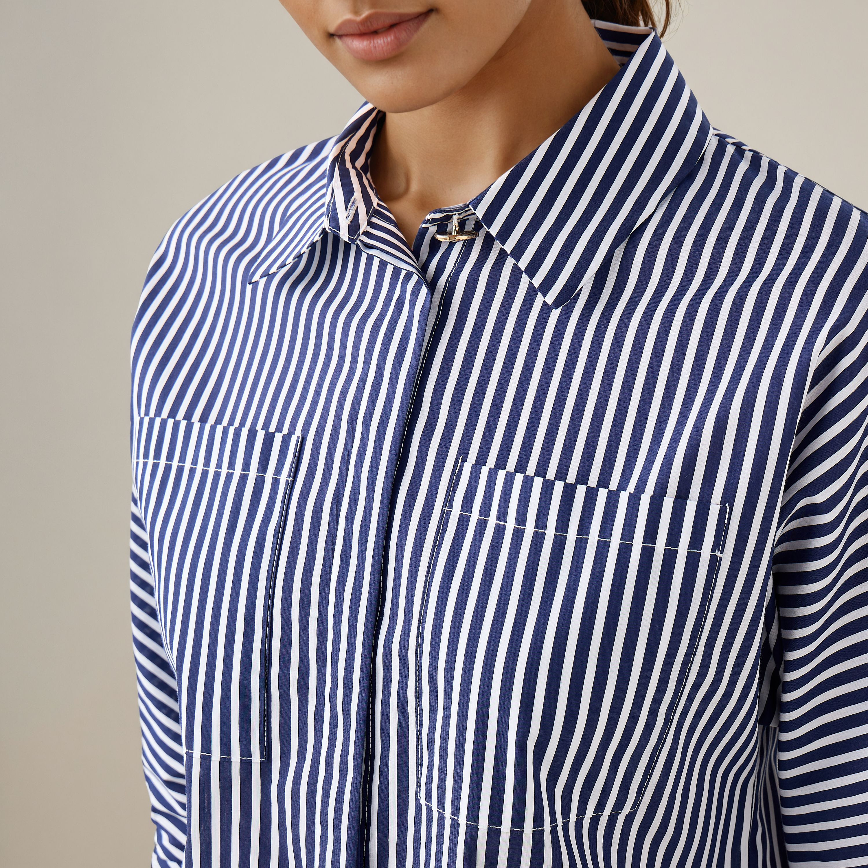 Regular Fit Striped Collared Shirt with Chest Pockets-women-clothing-shirtsandblouses-shirts-image-4