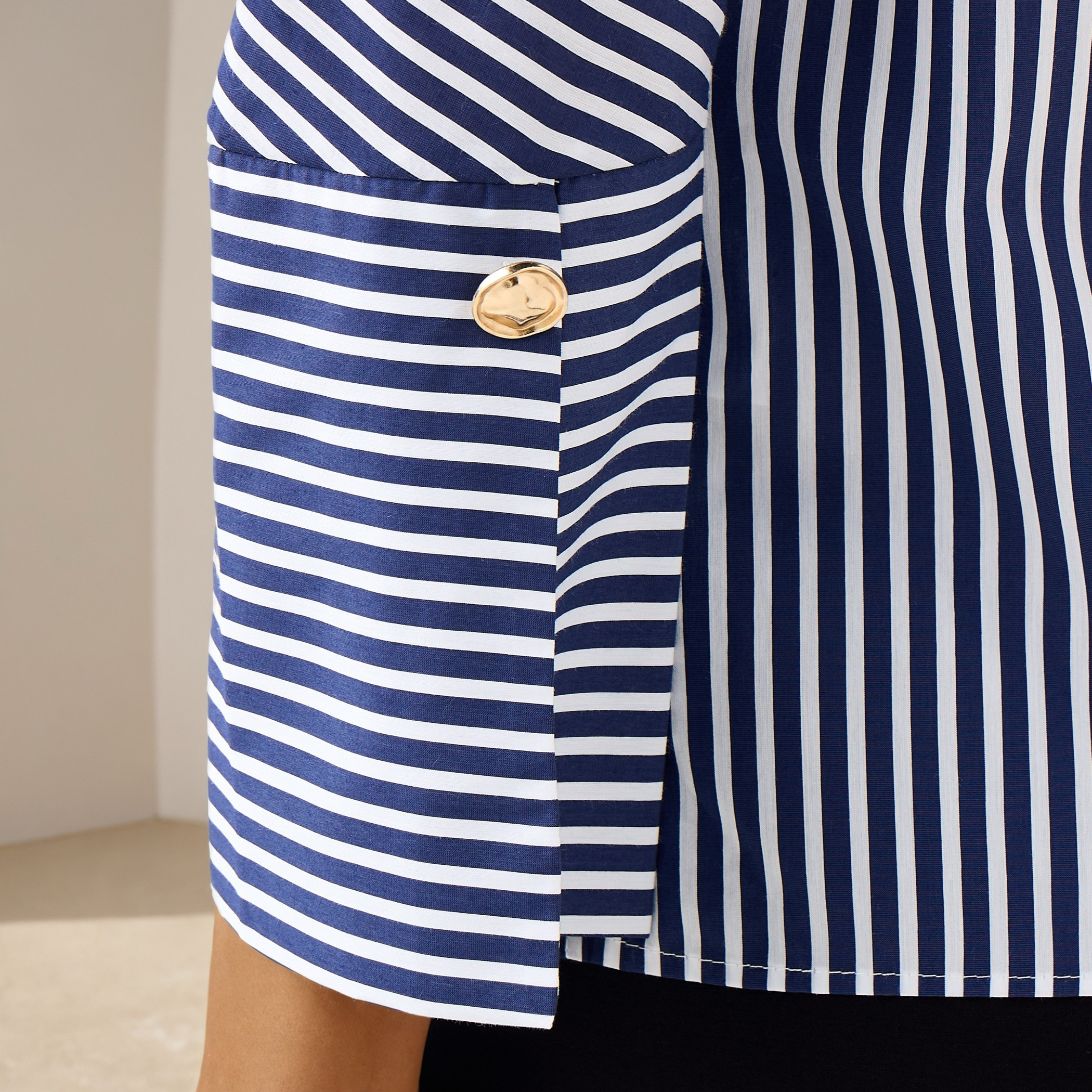Regular Fit Striped Collared Shirt with Chest Pockets-women-clothing-shirtsandblouses-shirts-image-5