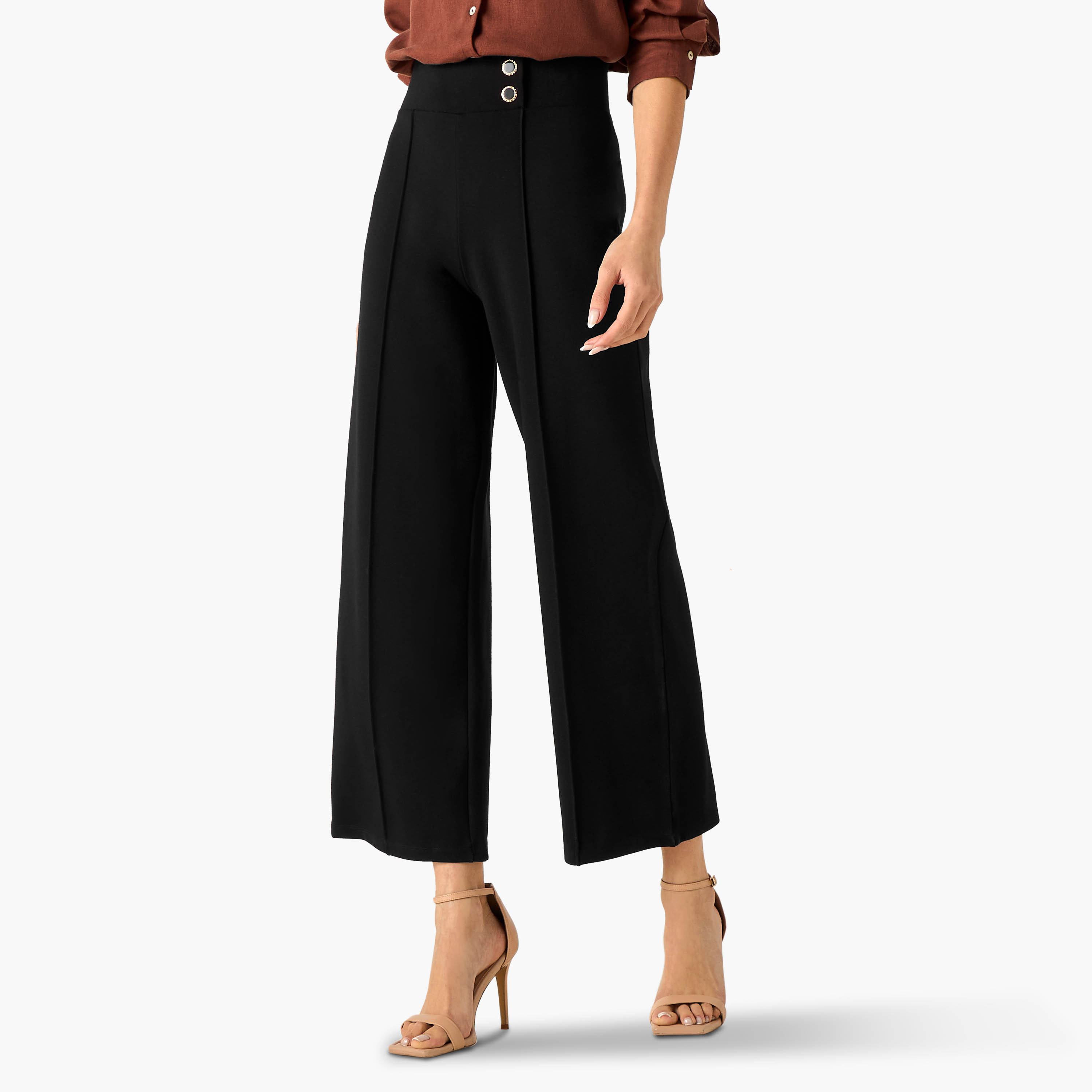 Button Accent Ponte Pants-women-clothing-bottoms-trousers-image-1
