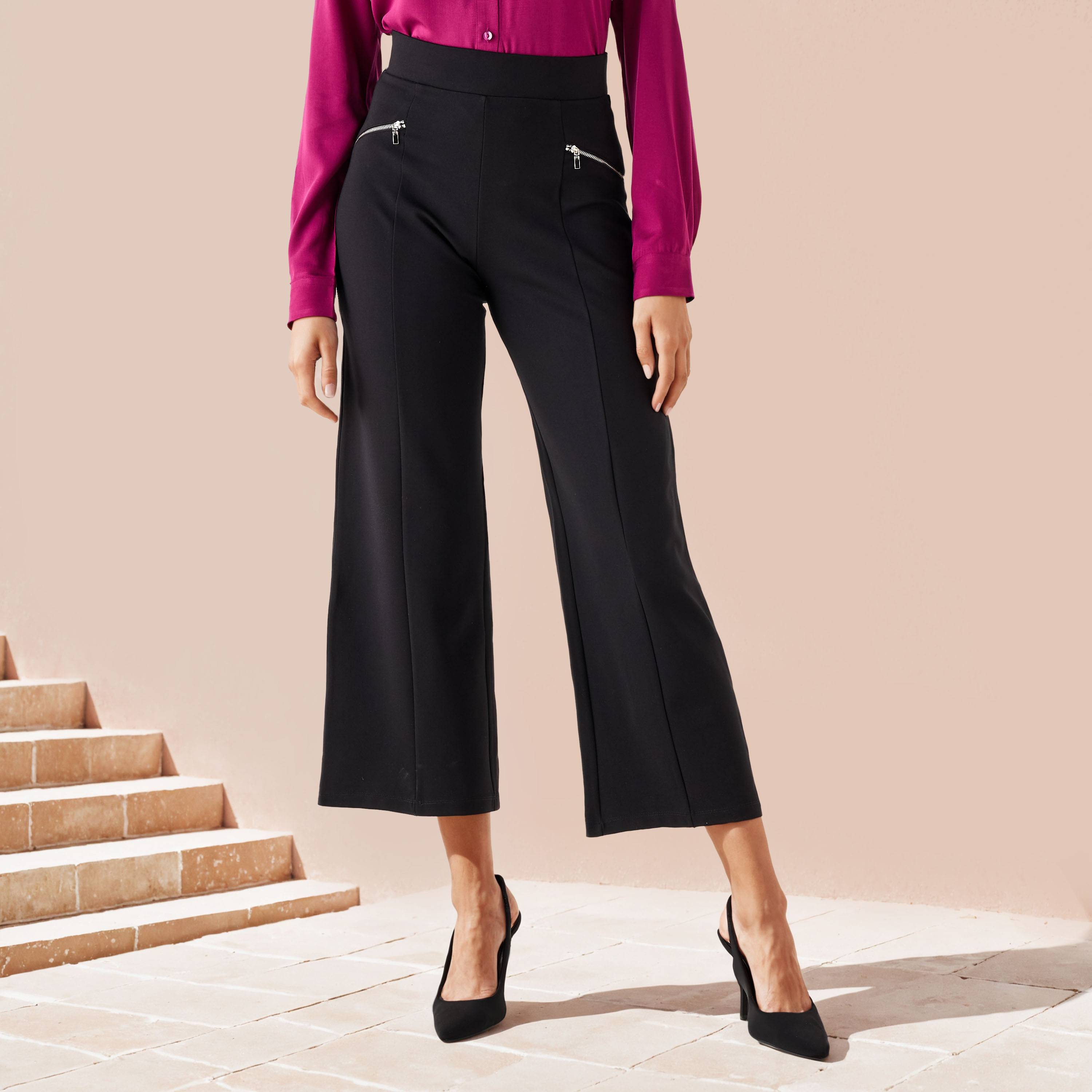 Zip Detail Flexi Waist Ponte Pants-women-clothing-bottoms-trousers-image-1