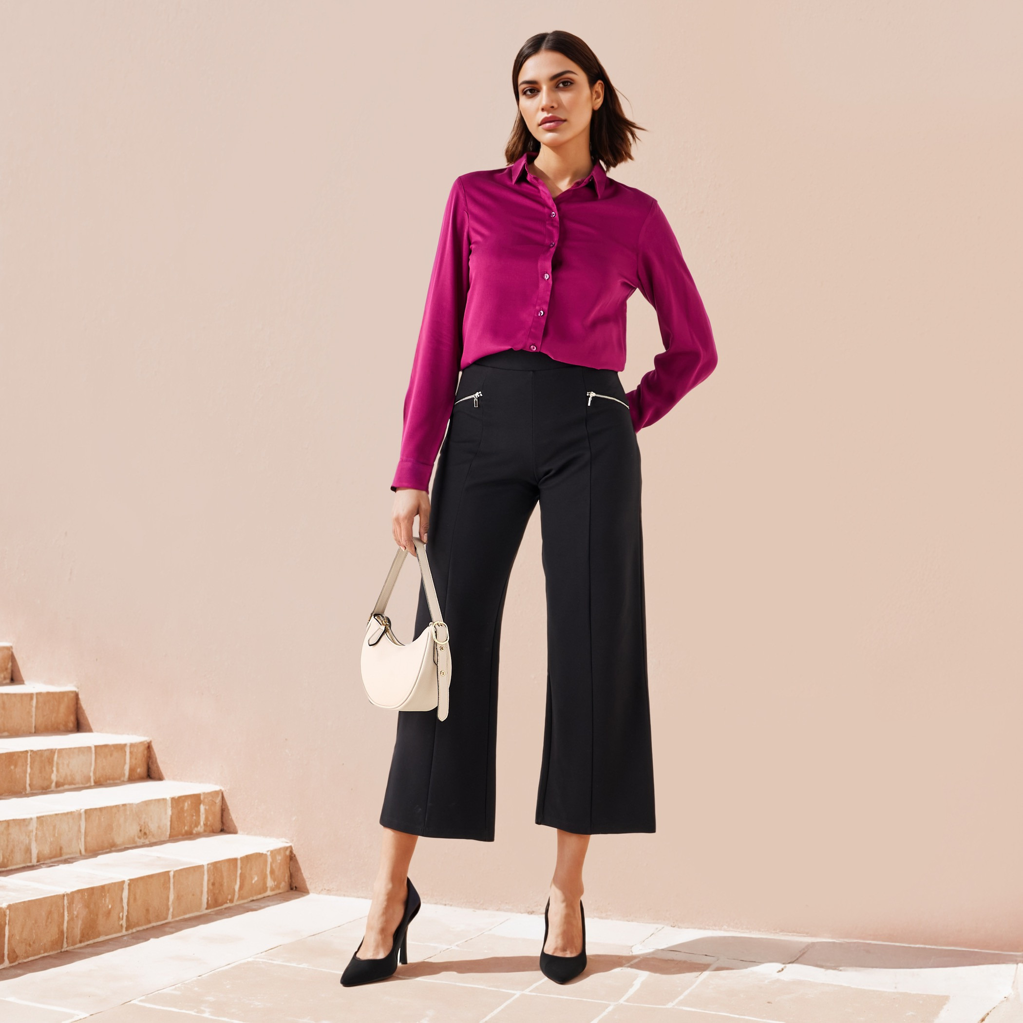 Zip Detail Flexi Waist Ponte Pants-women-clothing-bottoms-trousers-image-2