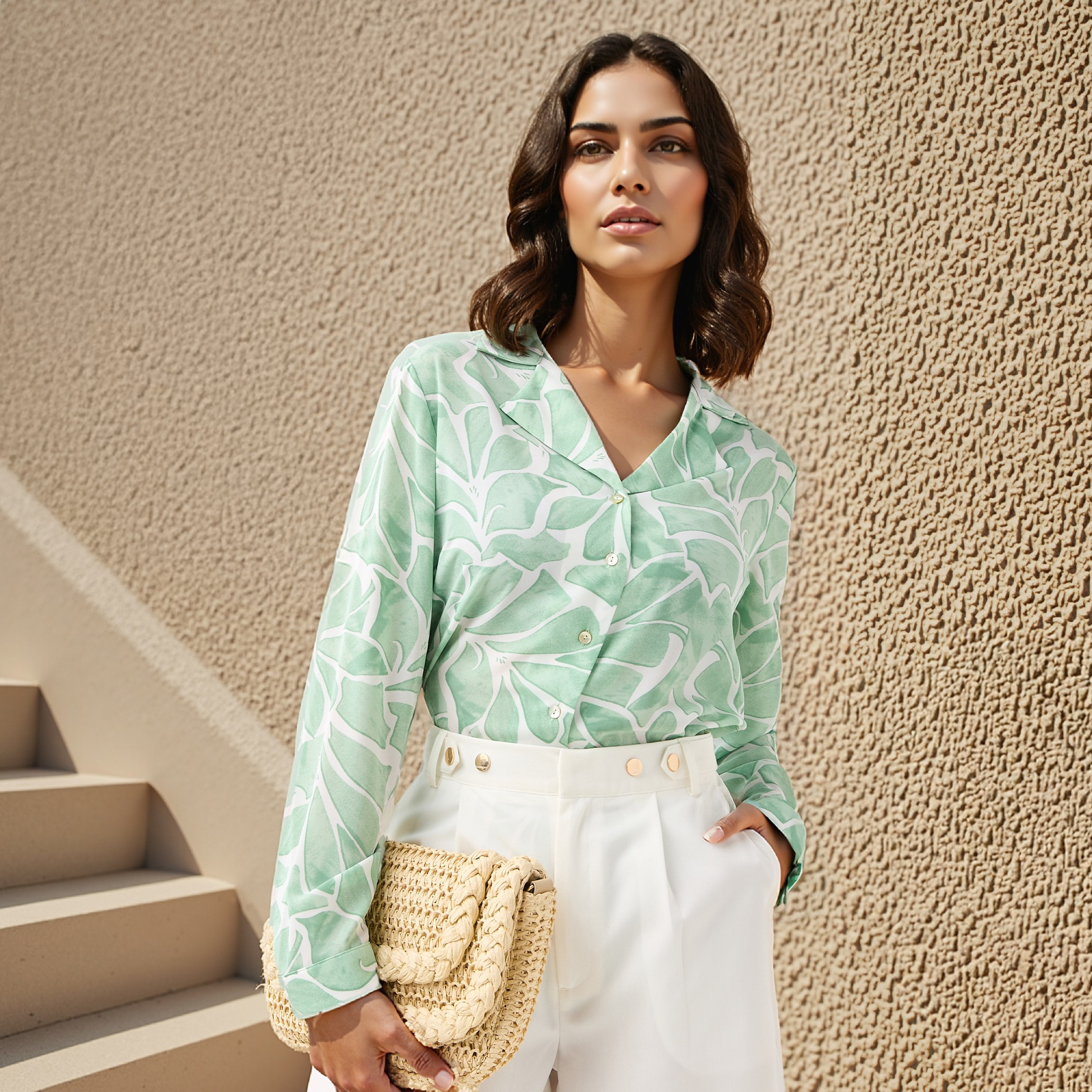 All-Over Print Shirt with Lapel Collar-women-clothing-shirtsandblouses-shirts-image-1