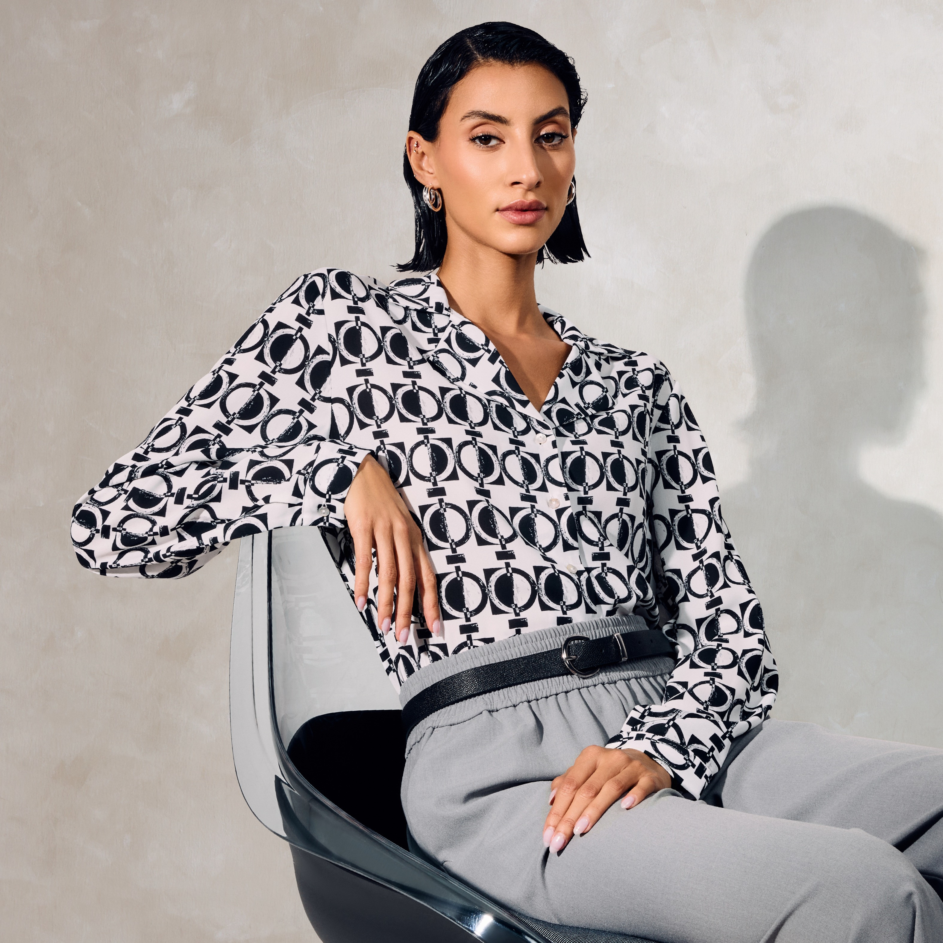 All-Over Print Shirt with Lapel Collar-women-clothing-shirtsandblouses-shirts-image-1