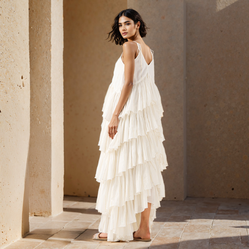 Lurex Detail Sleeveless Tiered Rara Cotton Dress-women-clothing-dresses-image-3