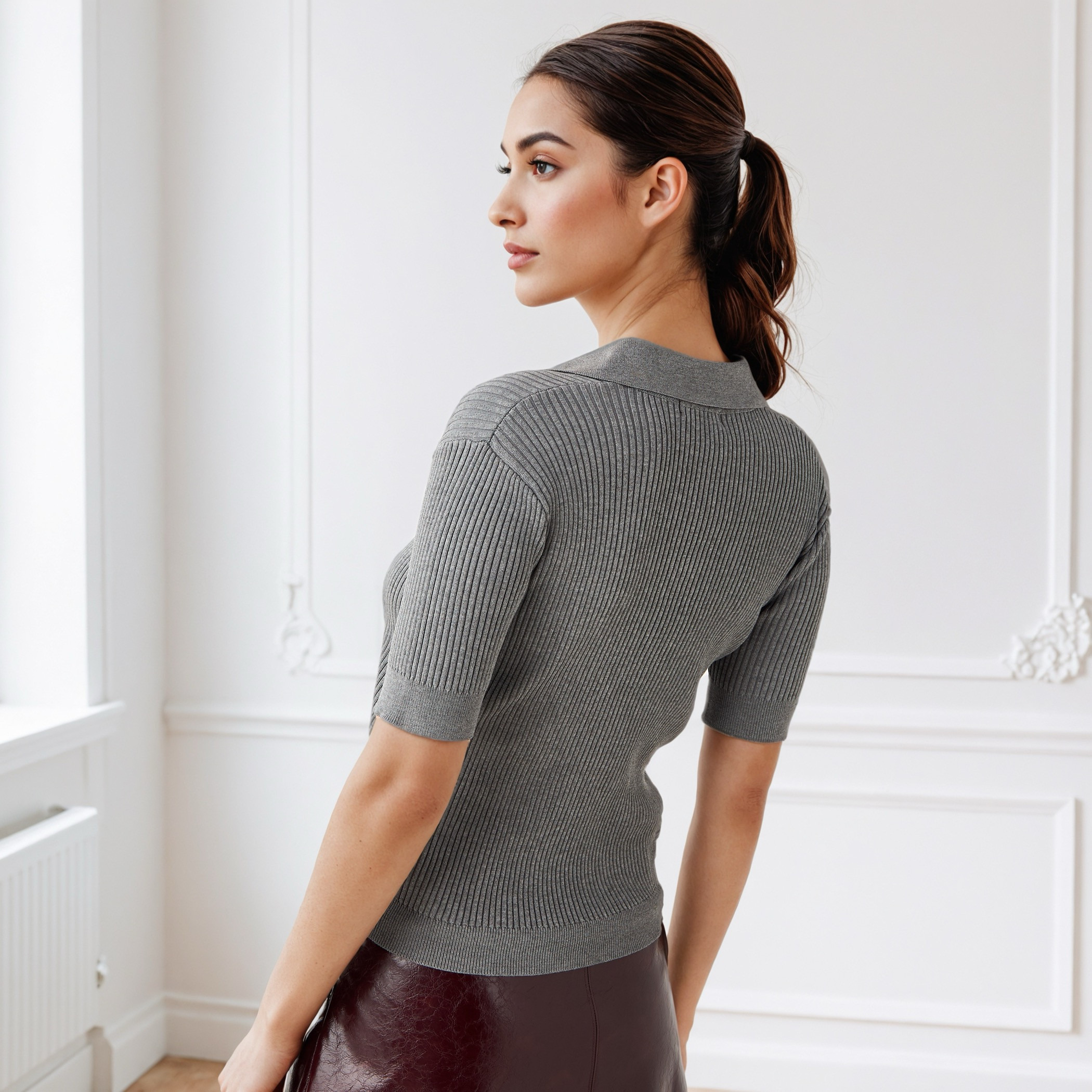 Ribbed Collared Polo T-shirt-women-clothing-tshirts-image-3