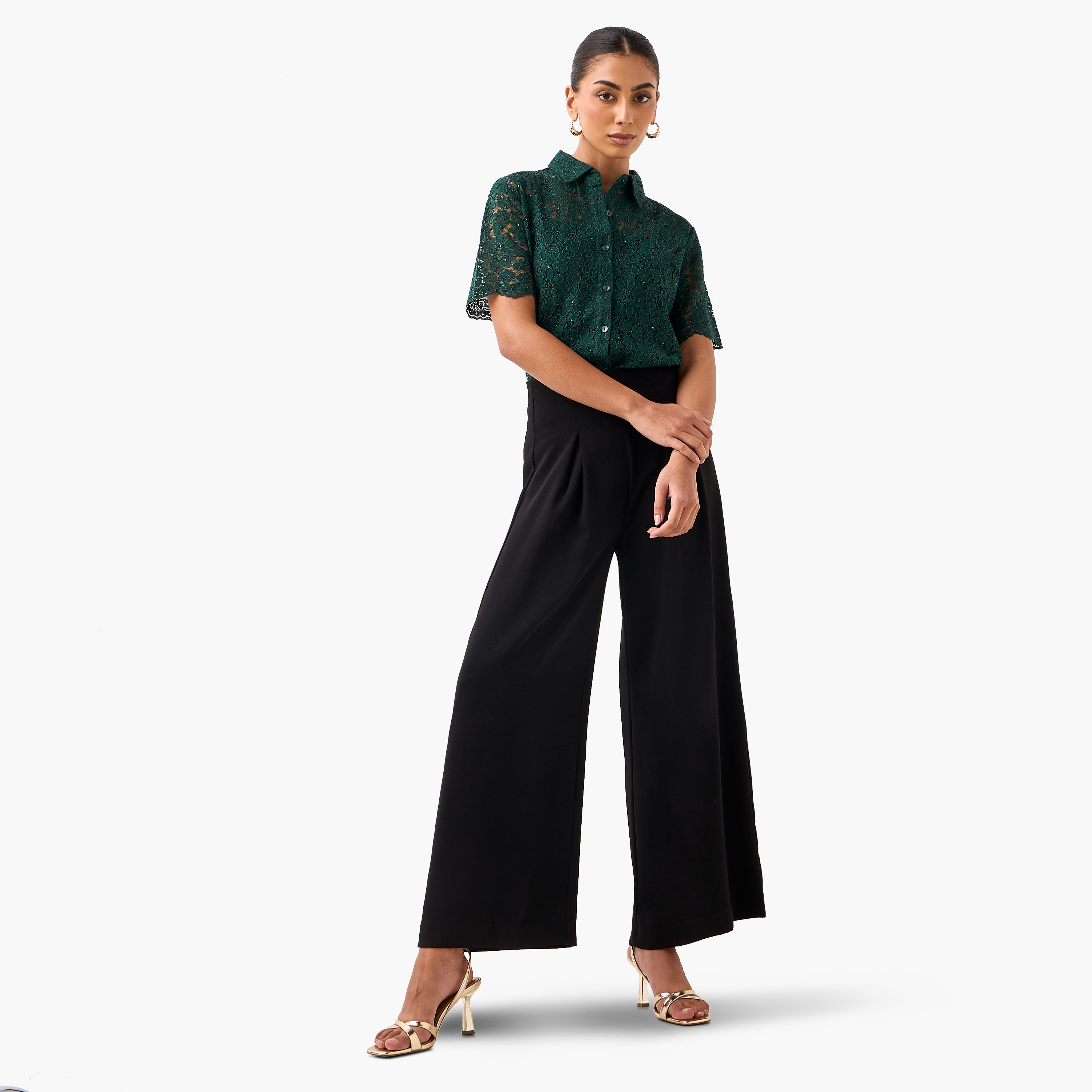 Regular Fit Lace Shirt with Collar-women-clothing-shirtsandblouses-shirts-image-2