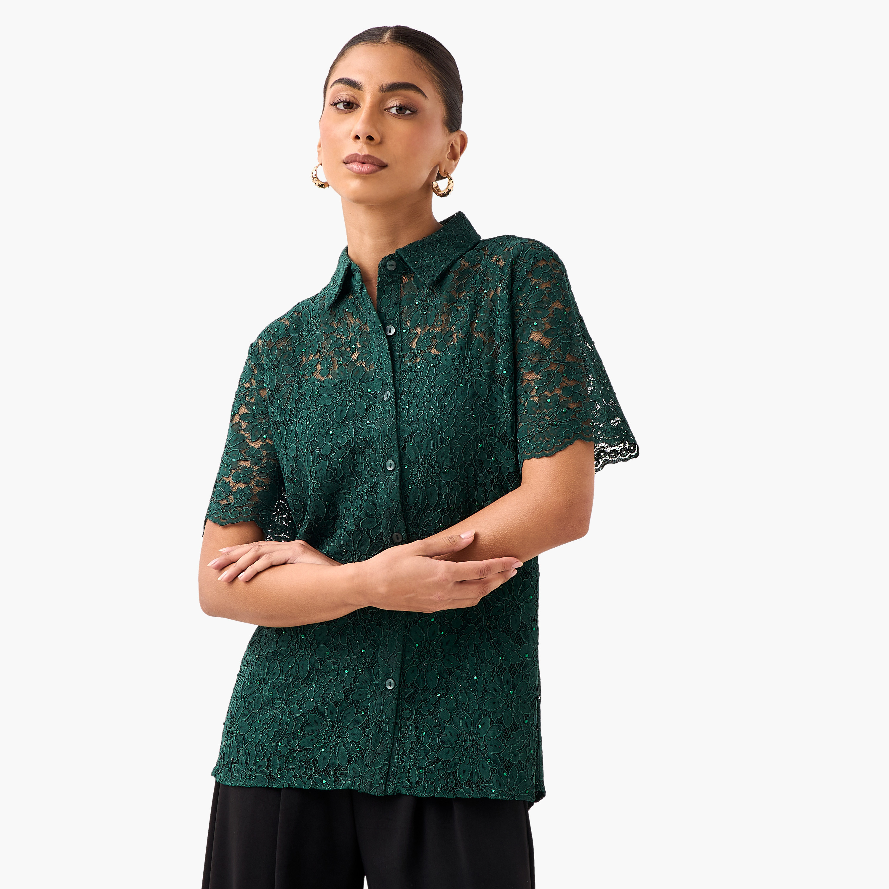 Regular Fit Lace Shirt with Collar-women-clothing-shirtsandblouses-shirts-image-5