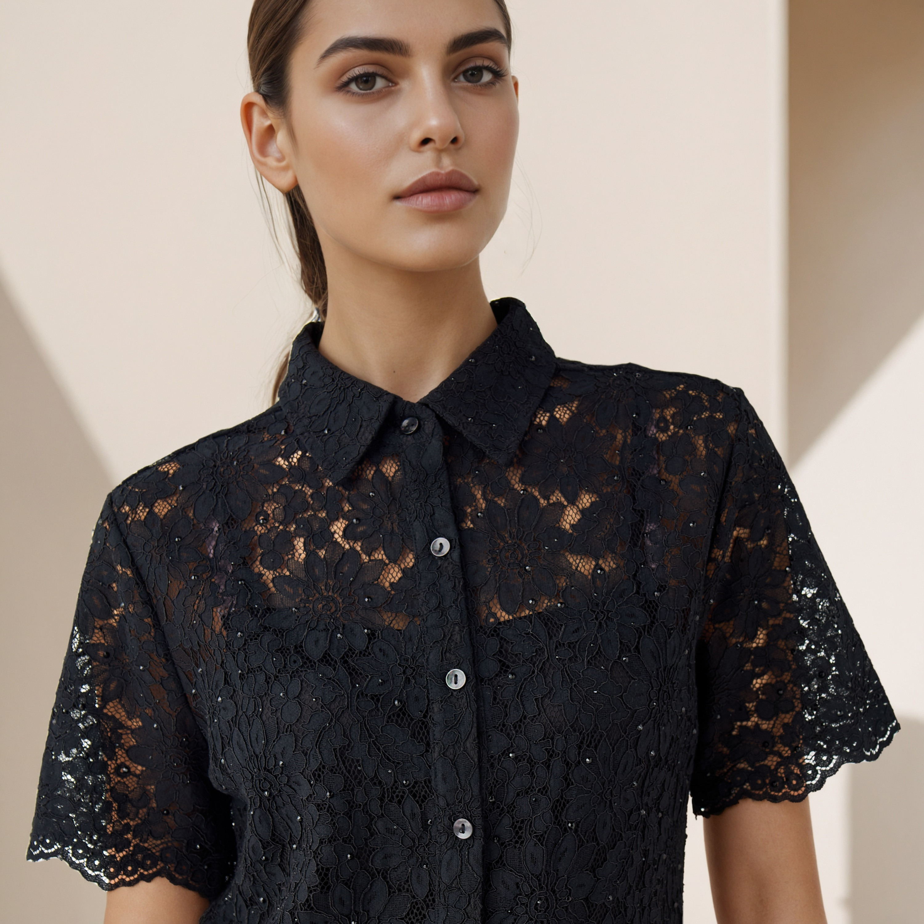Regular Fit Lace Shirt with Collar-women-clothing-shirtsandblouses-shirts-image-4
