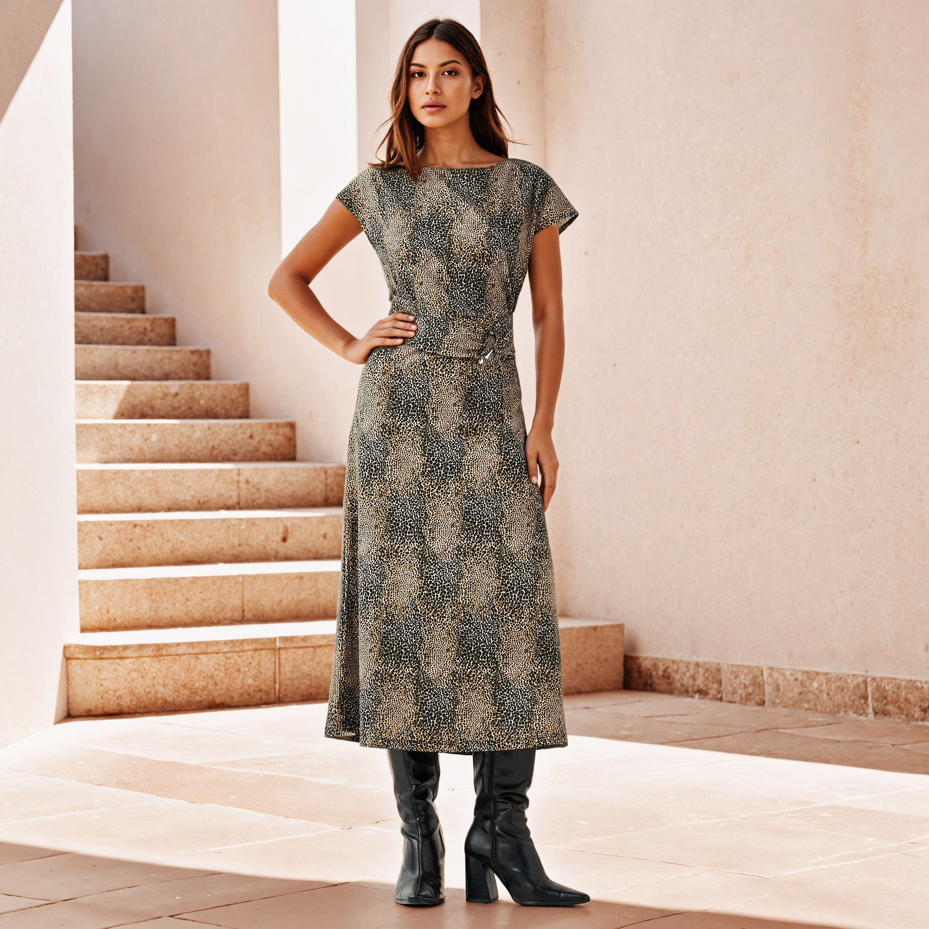 Printed Maxi Column Dress with Buckle Detail-women-clothing-dresses-image-1