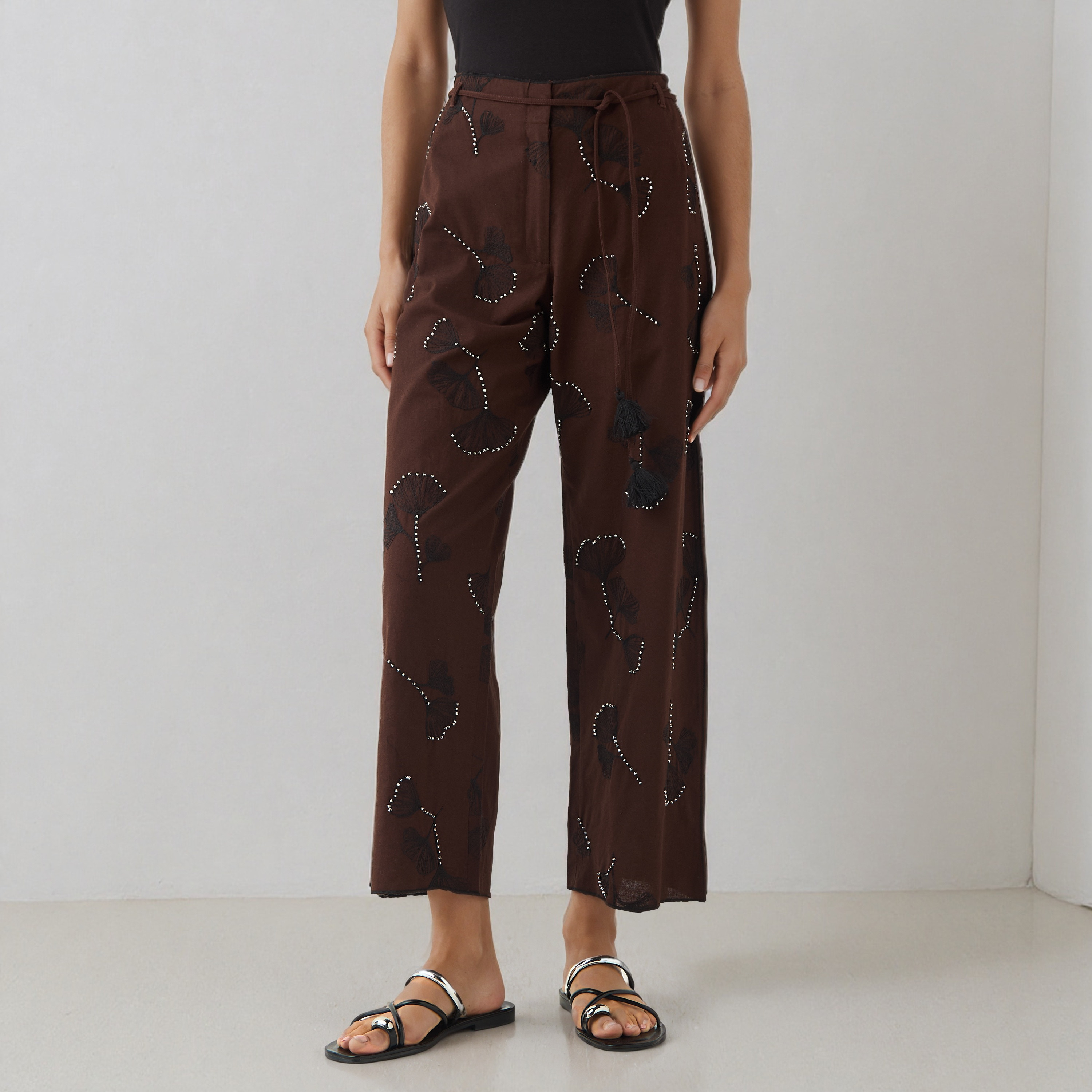 Drawstring Waist Embroidered Pants-women-clothing-bottoms-trousers-image-1