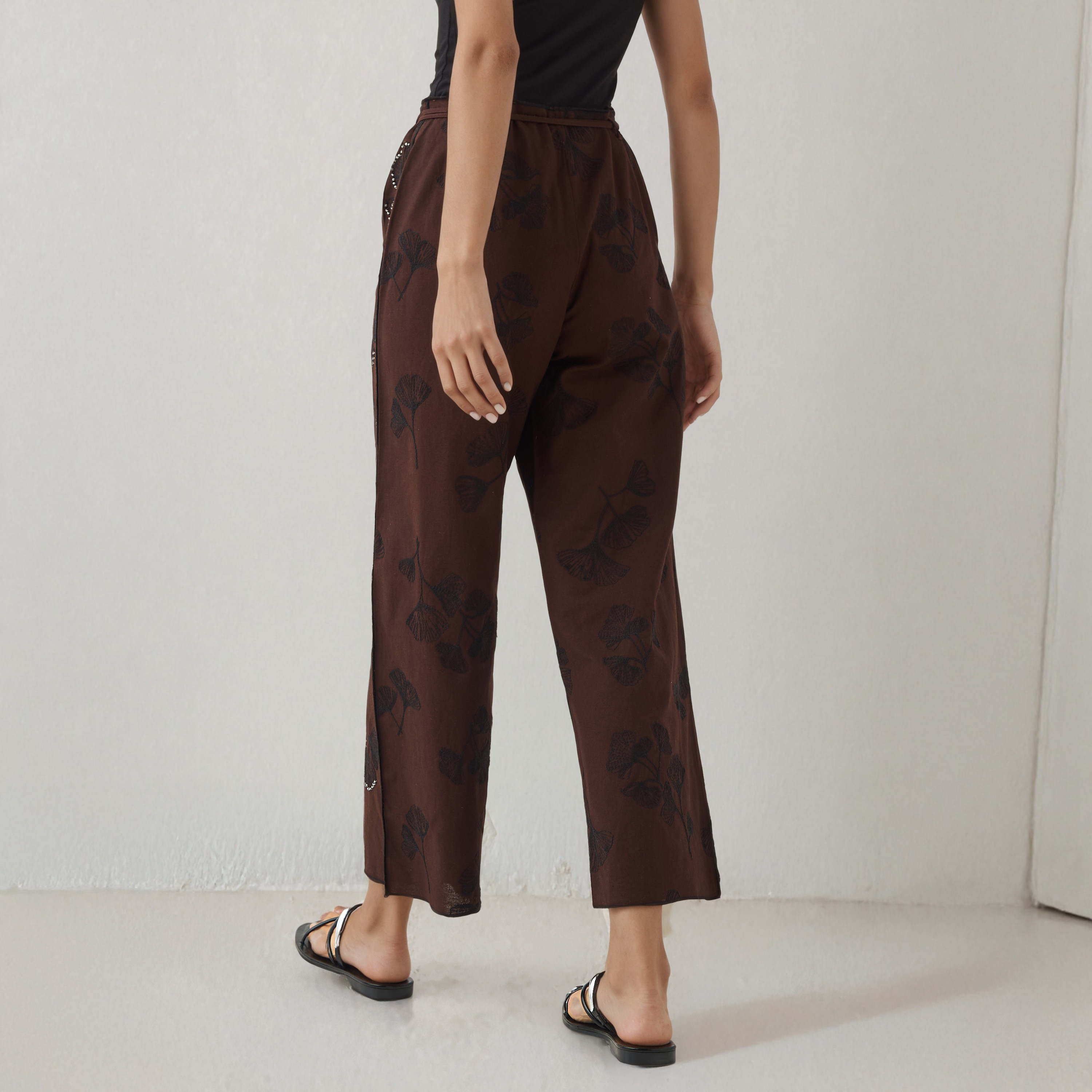 Drawstring Waist Embroidered Pants-women-clothing-bottoms-trousers-image-3