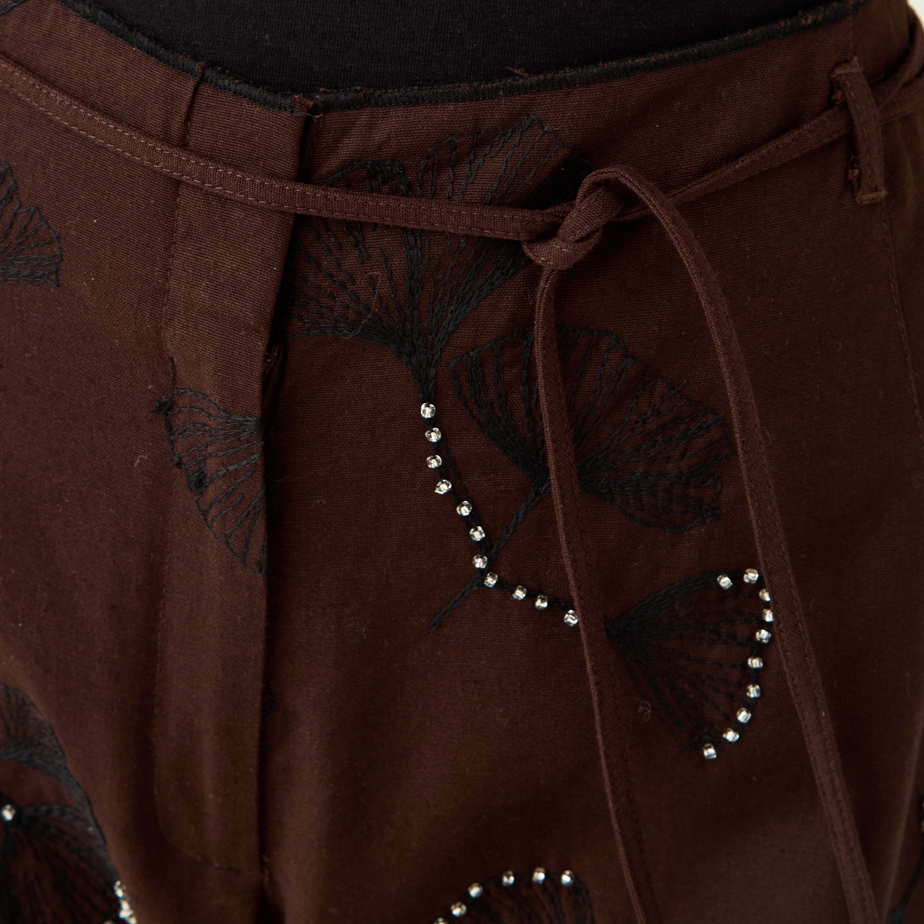 Drawstring Waist Embroidered Pants-women-clothing-bottoms-trousers-image-5