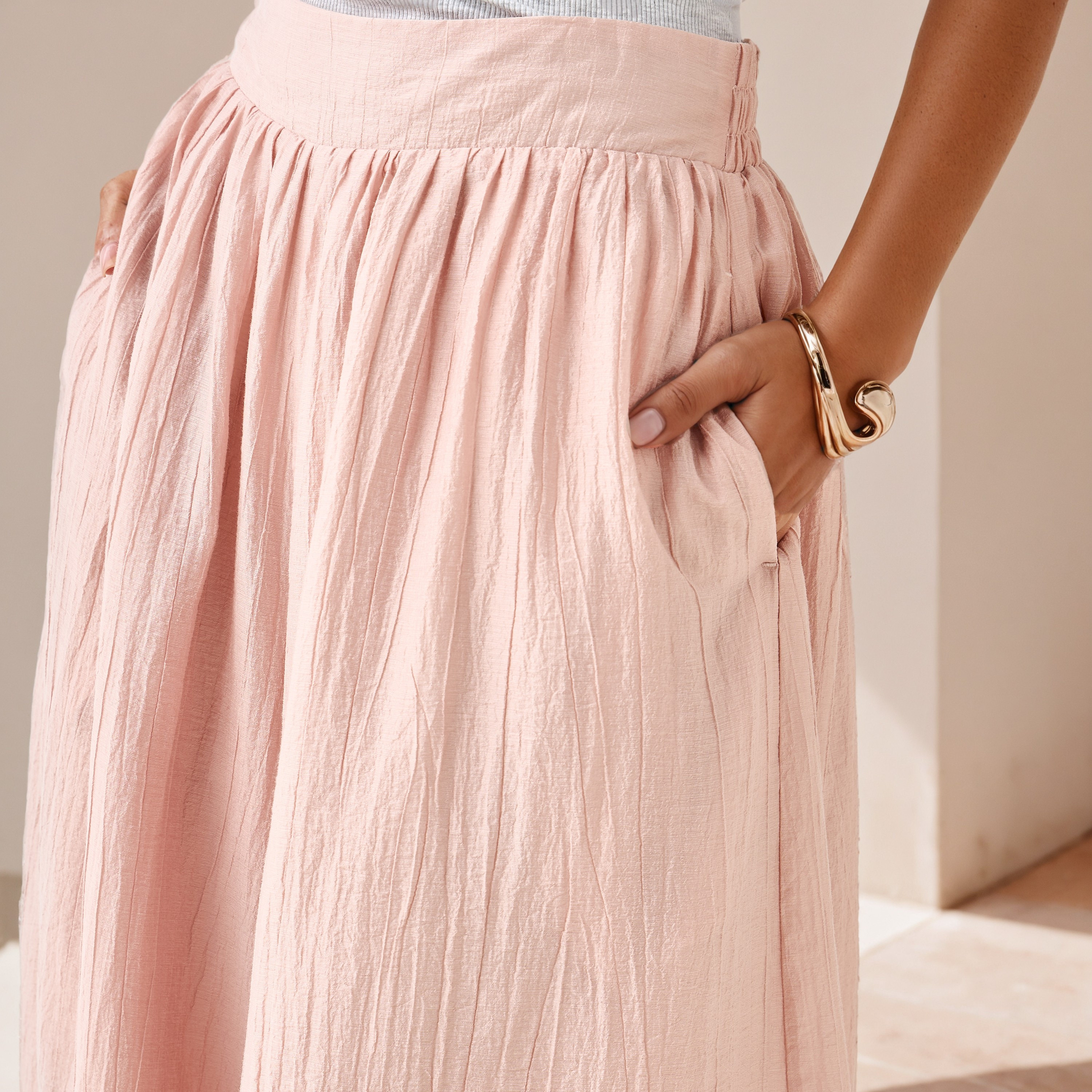 Relaxed Fit Half-Elastic Waist Textured Palazzo Pants-women-clothing-bottoms-trousers-image-4