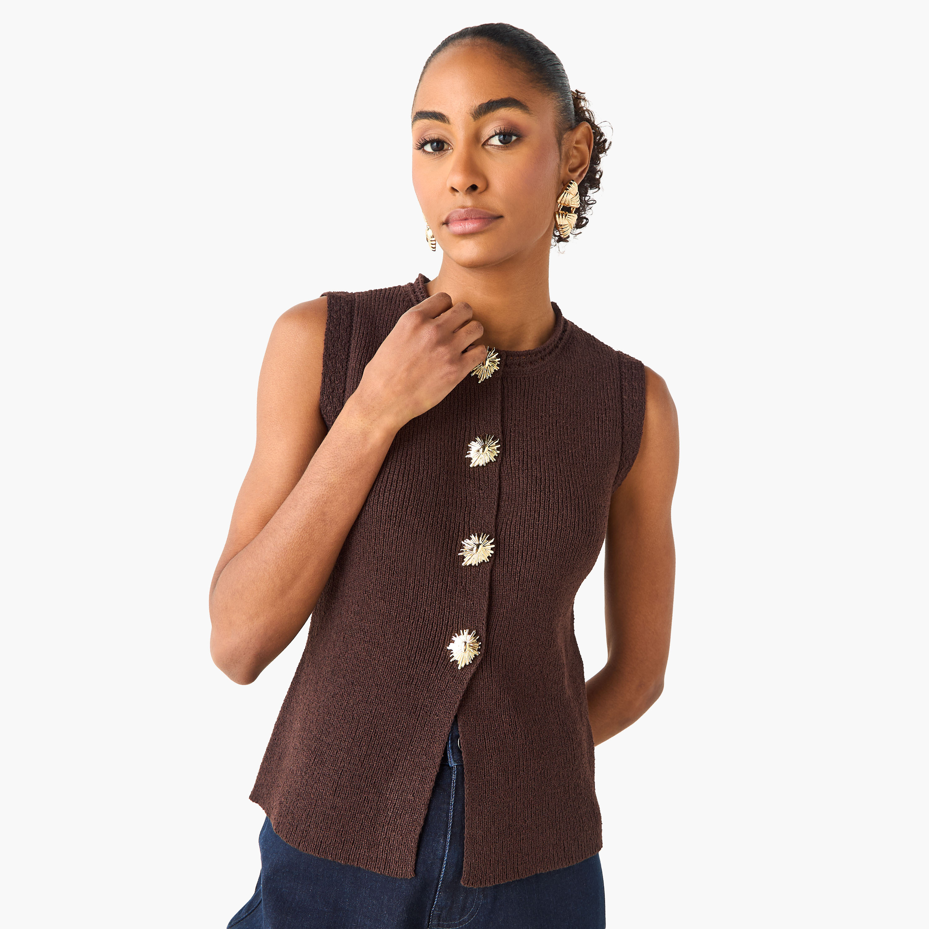 Sleeveless Cardigan with Button Accent-women-winterwear-cardigansandjumpers-cardigans-image-1