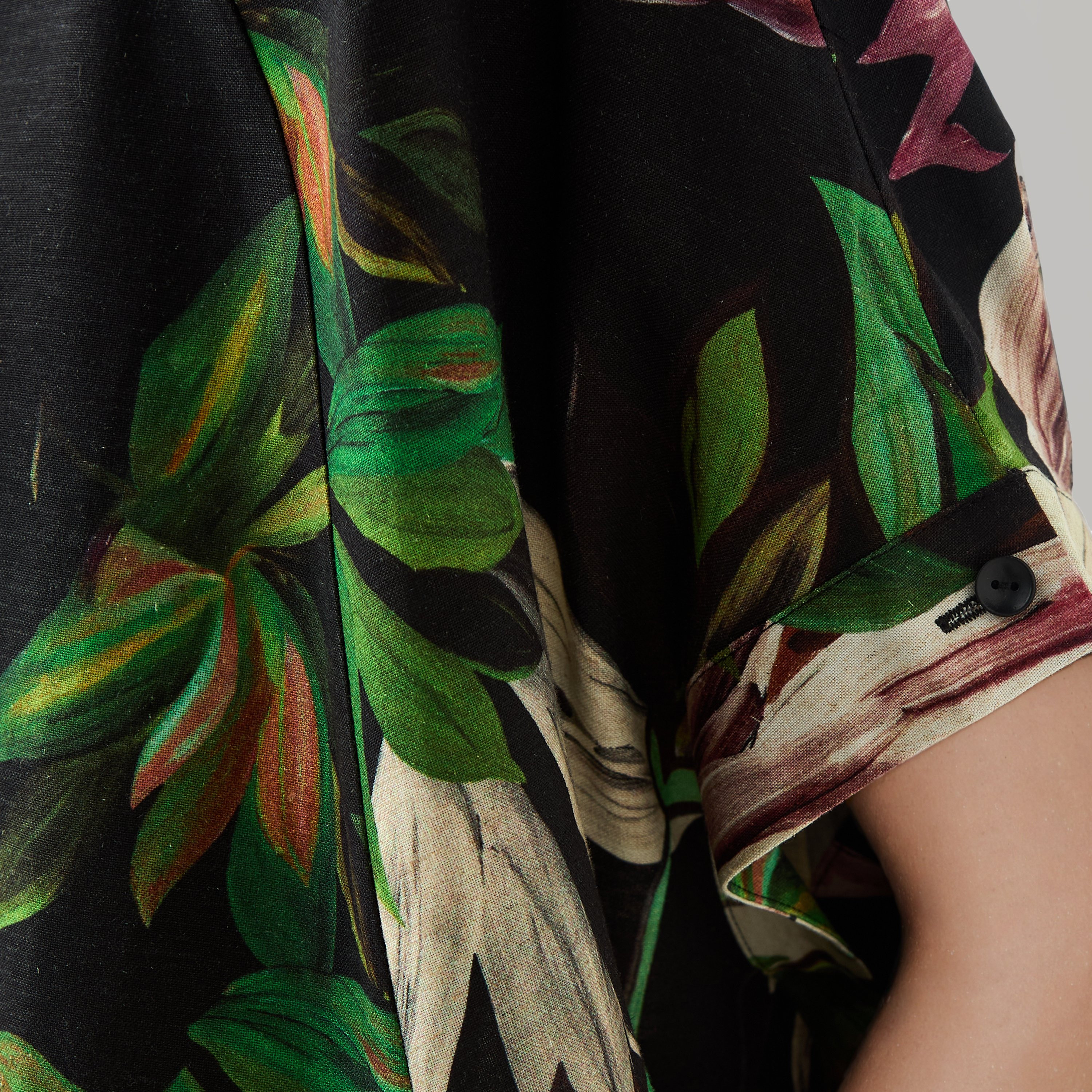 Floral Print Trapeze Linen Blend Shirt with Short Sleeves-women-clothing-shirtsandblouses-shirts-image-5