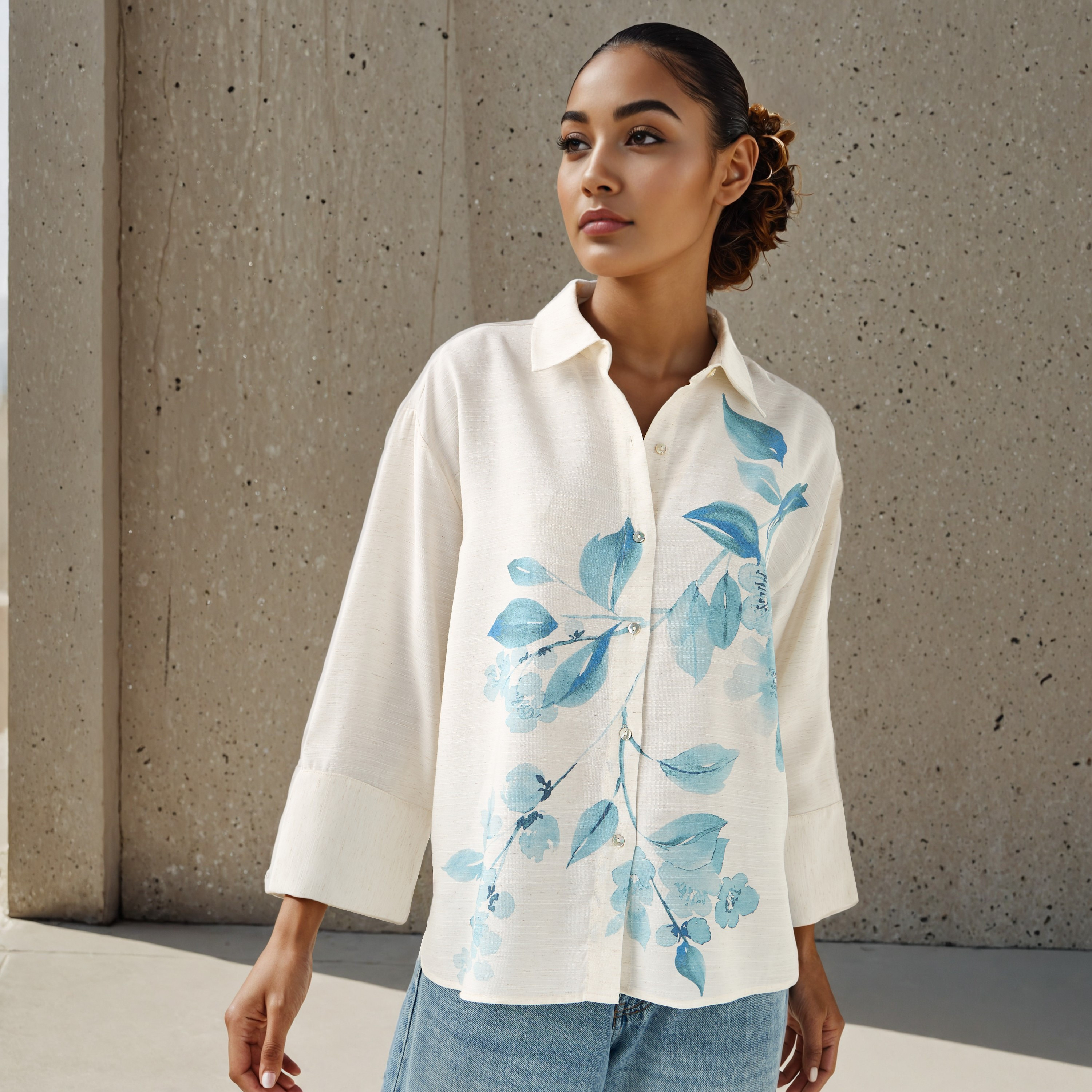 Relaxed Fit Linen Shirt with Floral Print-women-clothing-shirtsandblouses-shirts-image-1