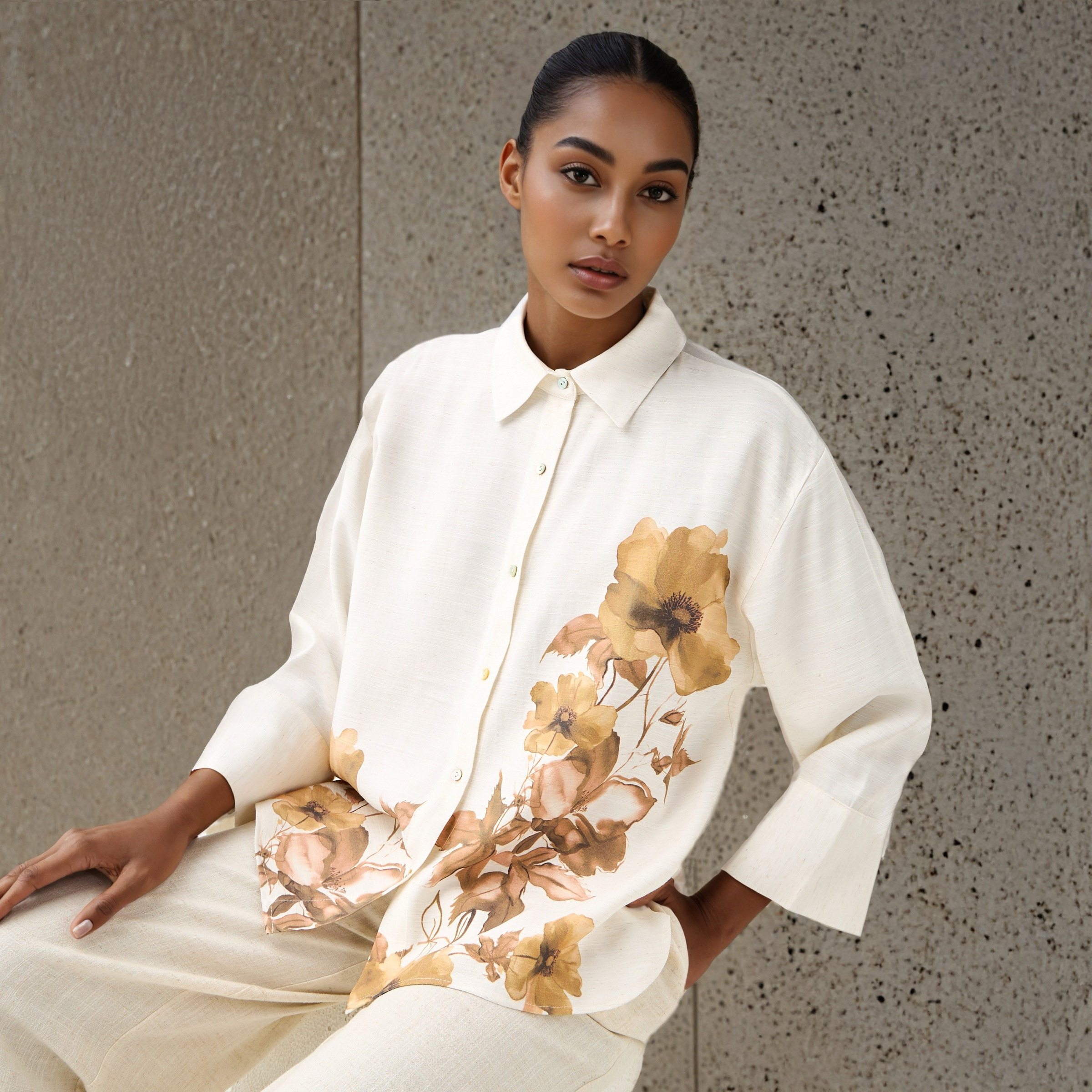 Relaxed Fit Linen Shirt with Floral Print-women-clothing-shirtsandblouses-shirts-image-1