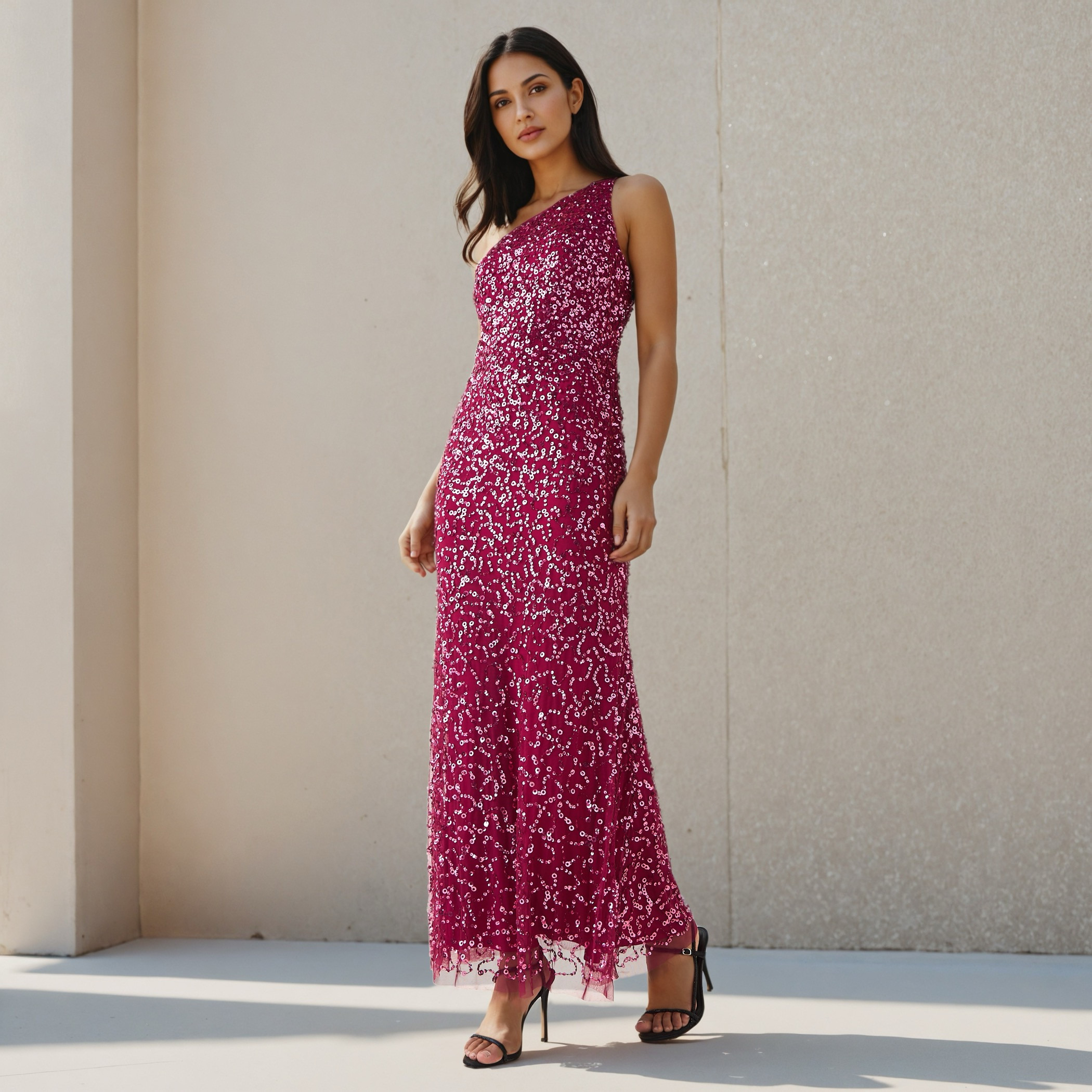 Sequin Embellished Party Dress with One Shoulder-women-clothing-dresses-image-1