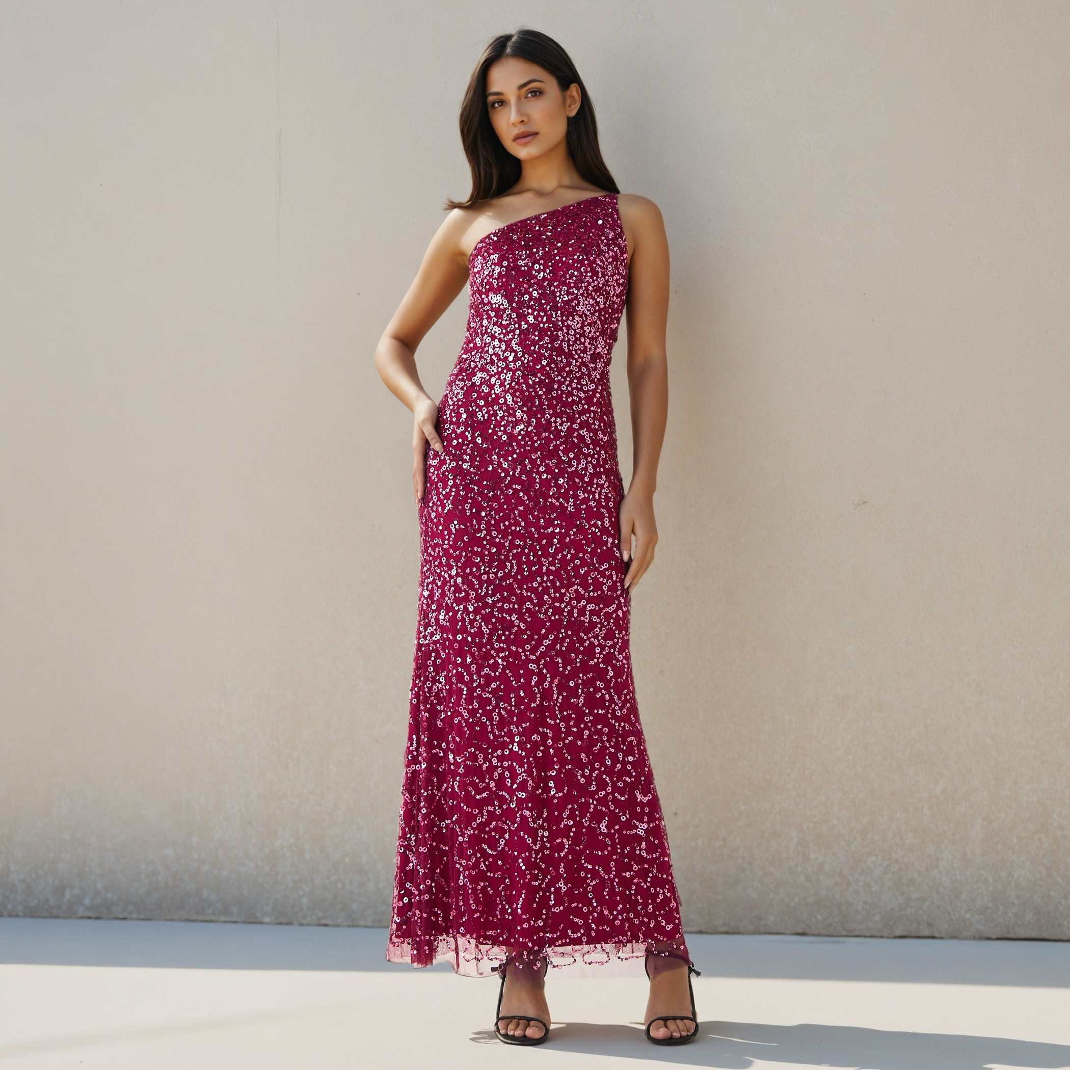 Sequin Embellished Party Dress with One Shoulder-women-clothing-dresses-image-2