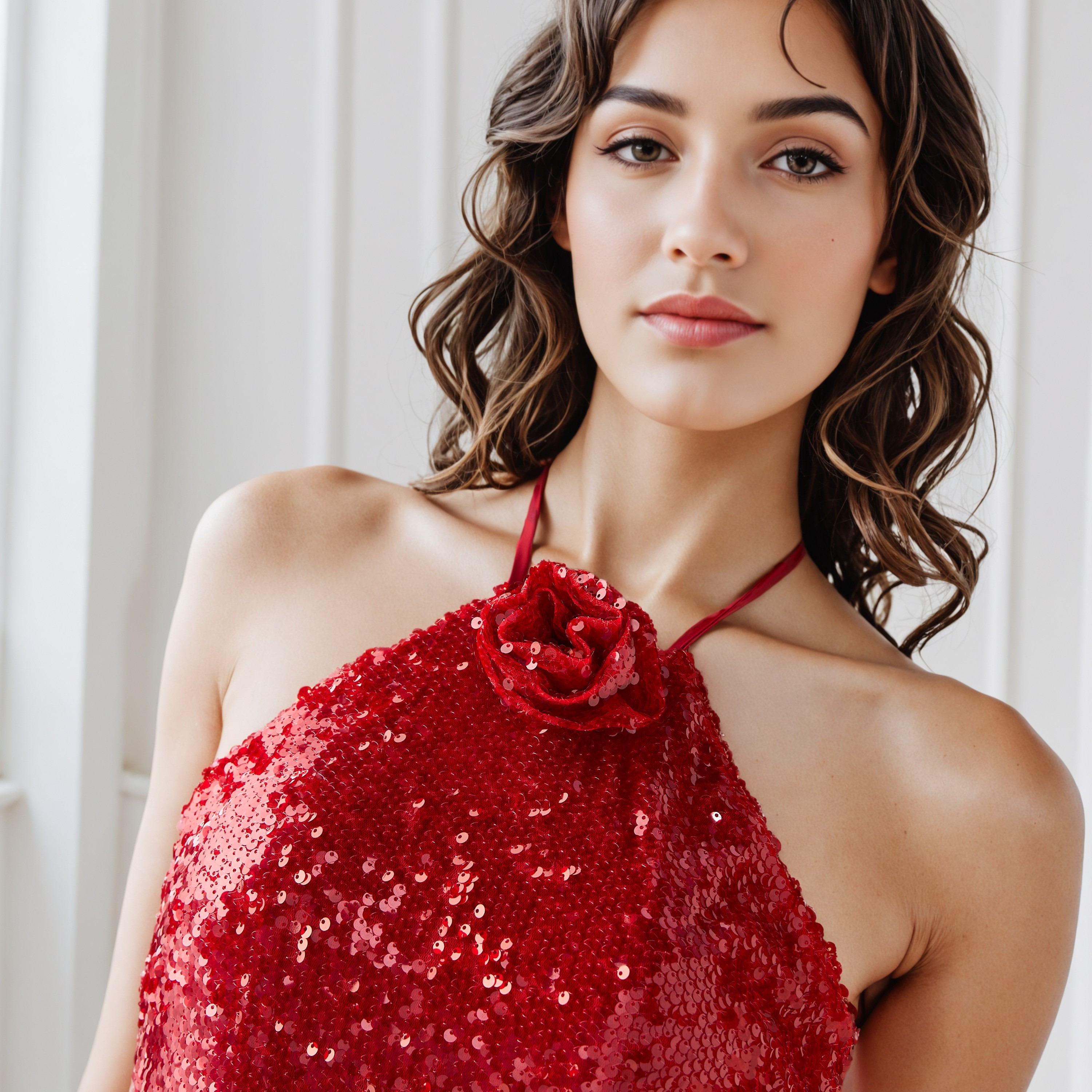Sequin Embellished Sleeveless Party Dress with Halter Neck-women-clothing-dresses-image-4
