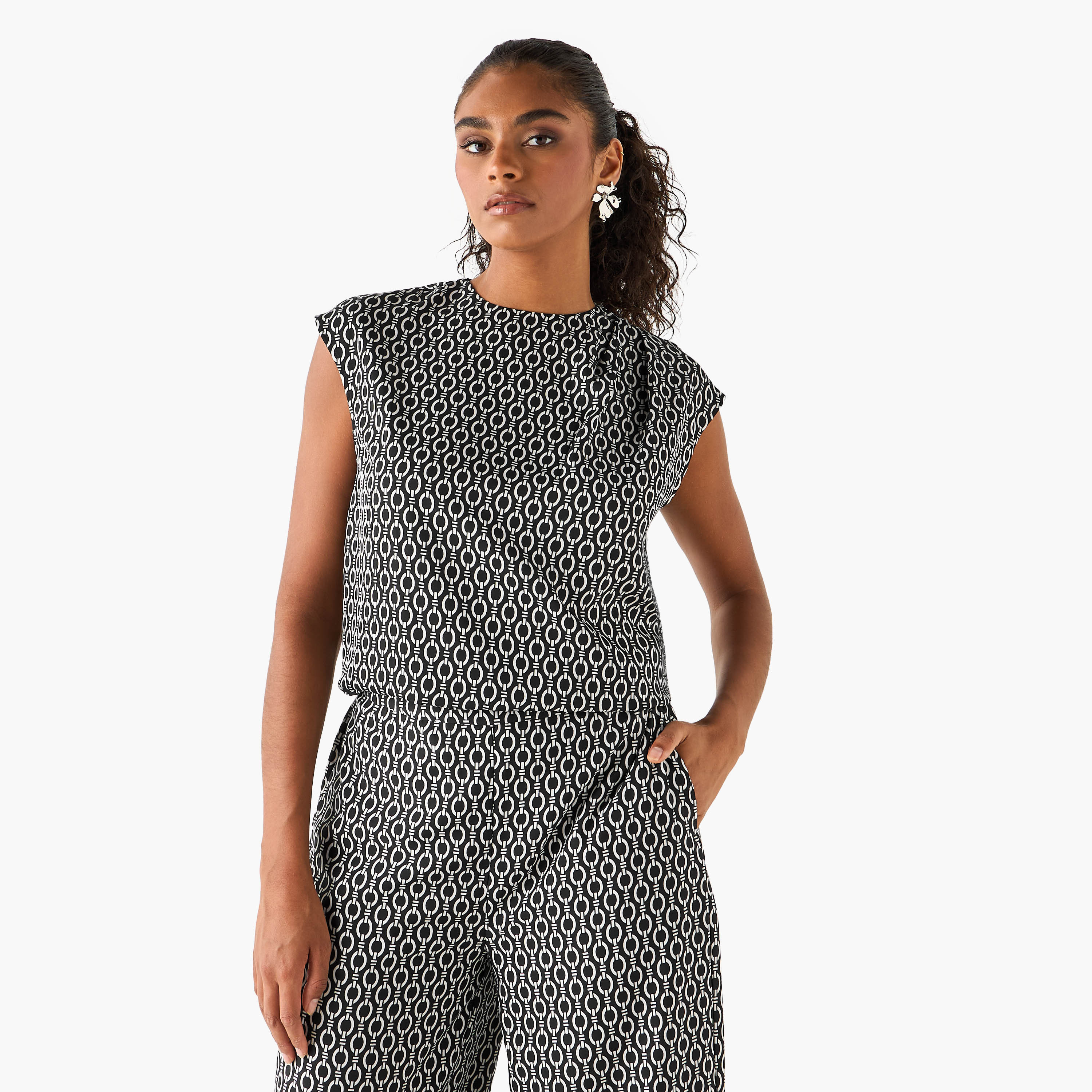 Geometric Print Sleeveless Top with High Neck-women-clothing-shirtsandblouses-blouses-image-1