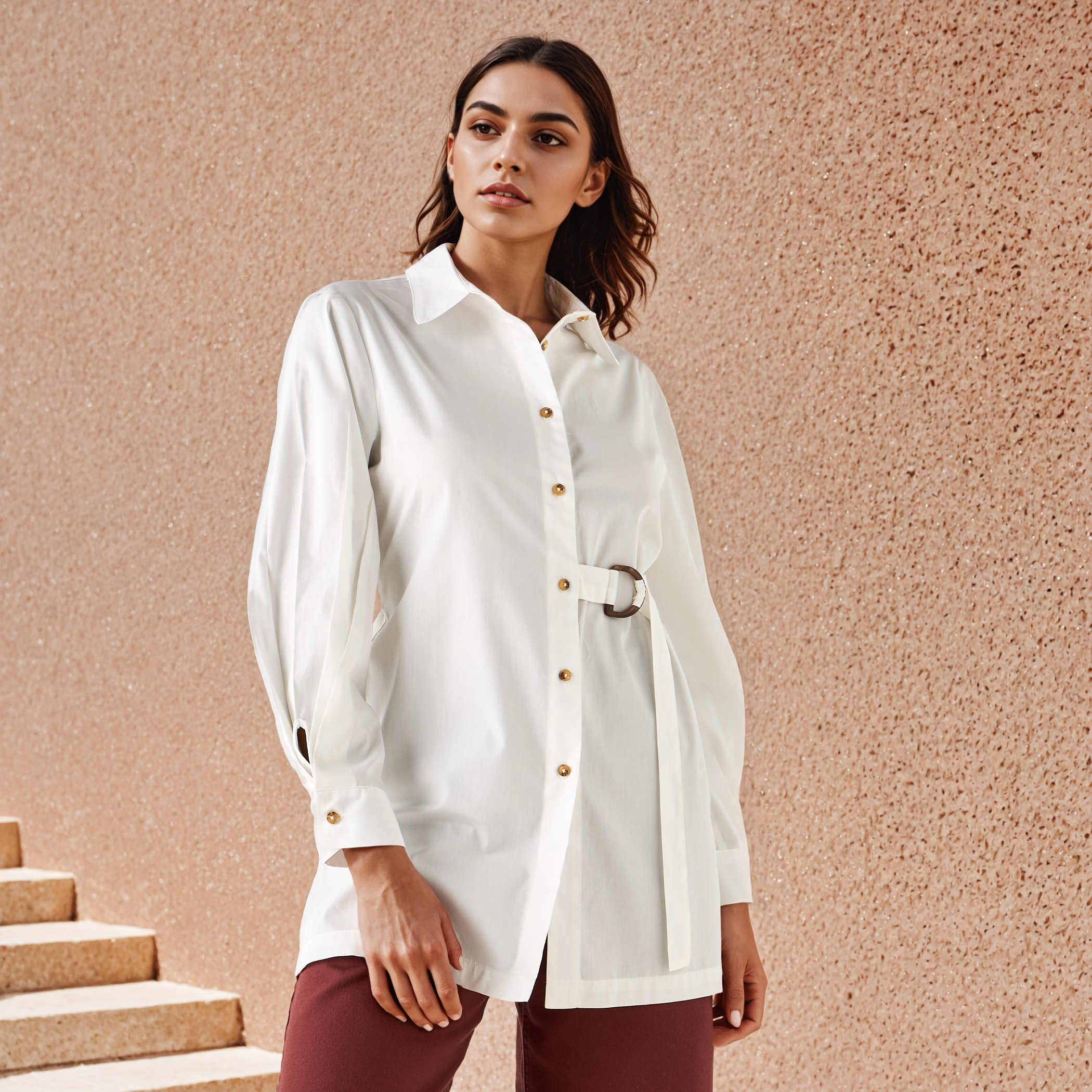 Collared Cotton Shirt with Side Belt-women-clothing-shirtsandblouses-shirts-image-1
