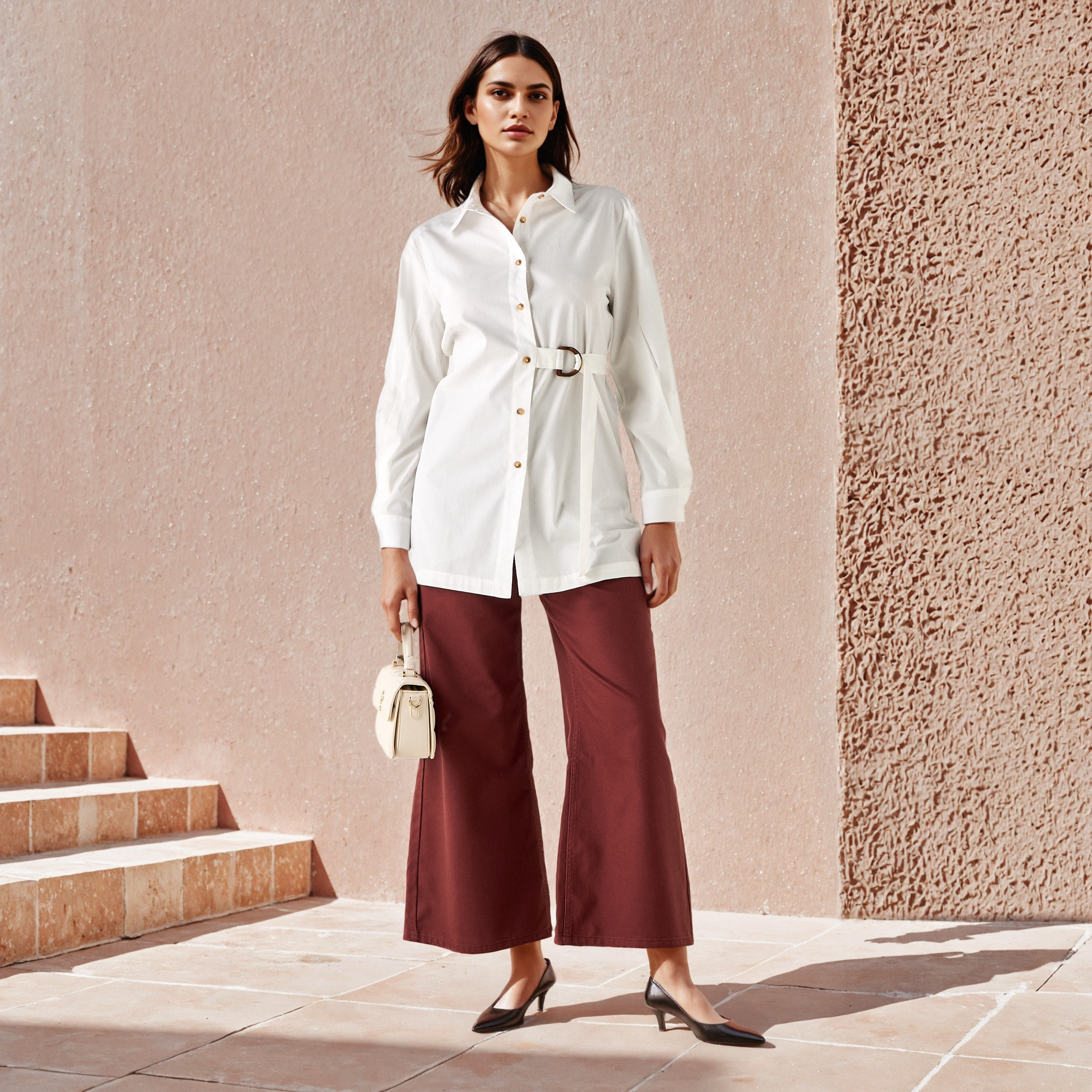 Collared Cotton Shirt with Side Belt-women-clothing-shirtsandblouses-shirts-image-2