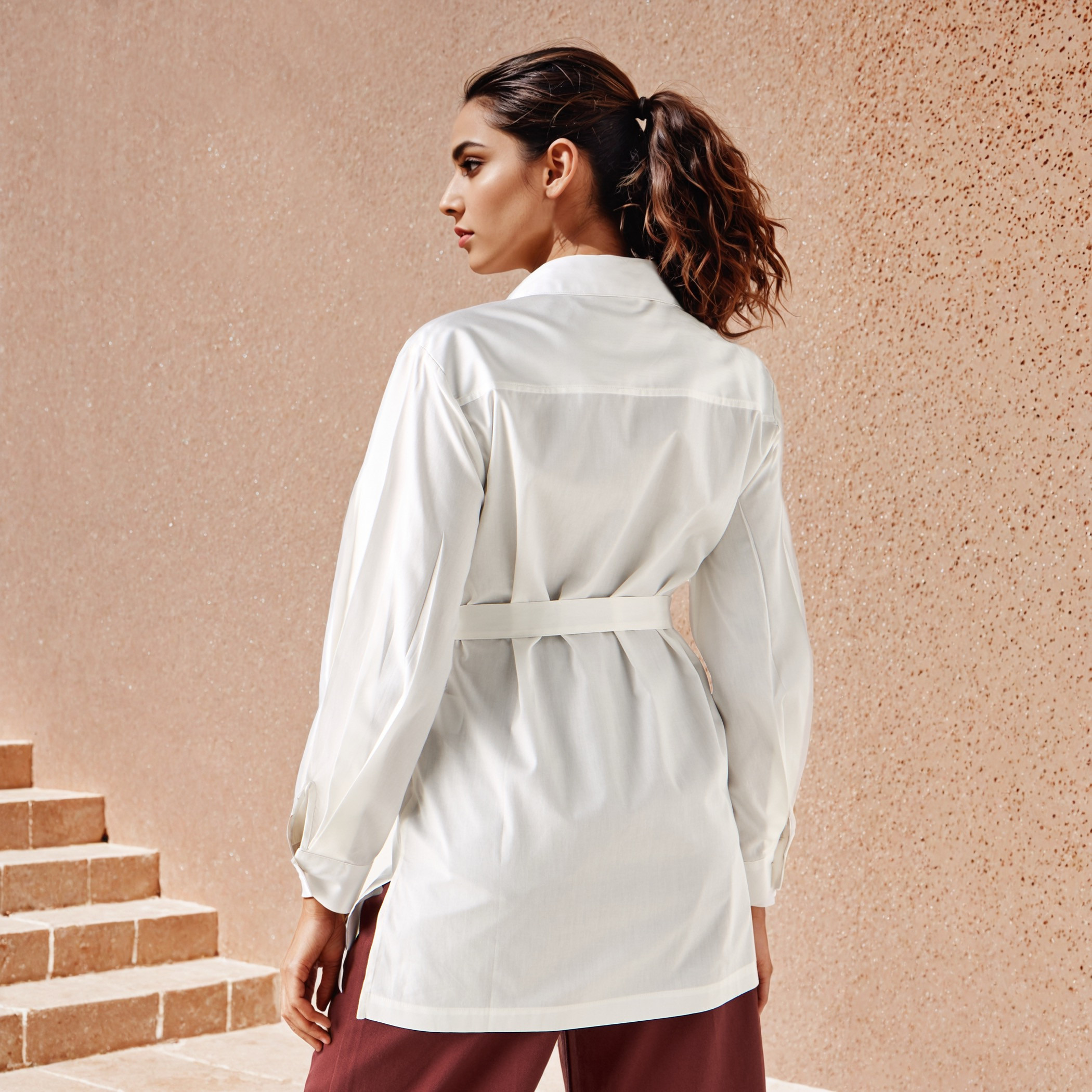 Collared Cotton Shirt with Side Belt-women-clothing-shirtsandblouses-shirts-image-3