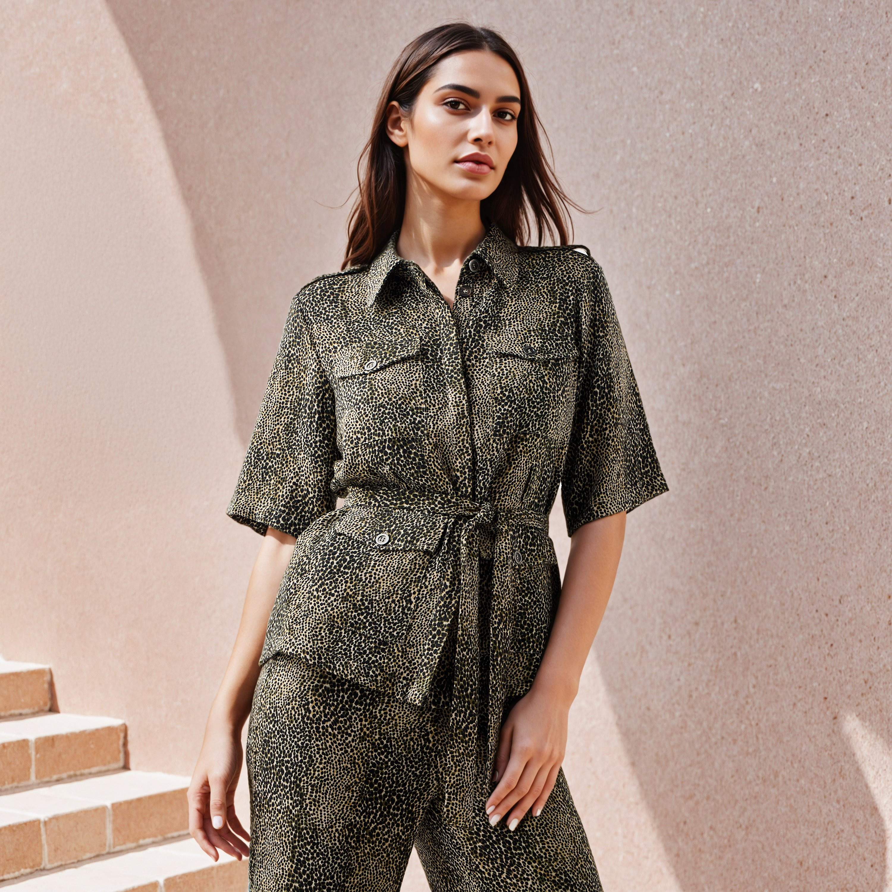 Printed Utility Shirt with Tie-Up Belt-women-clothing-shirtsandblouses-shirts-image-1